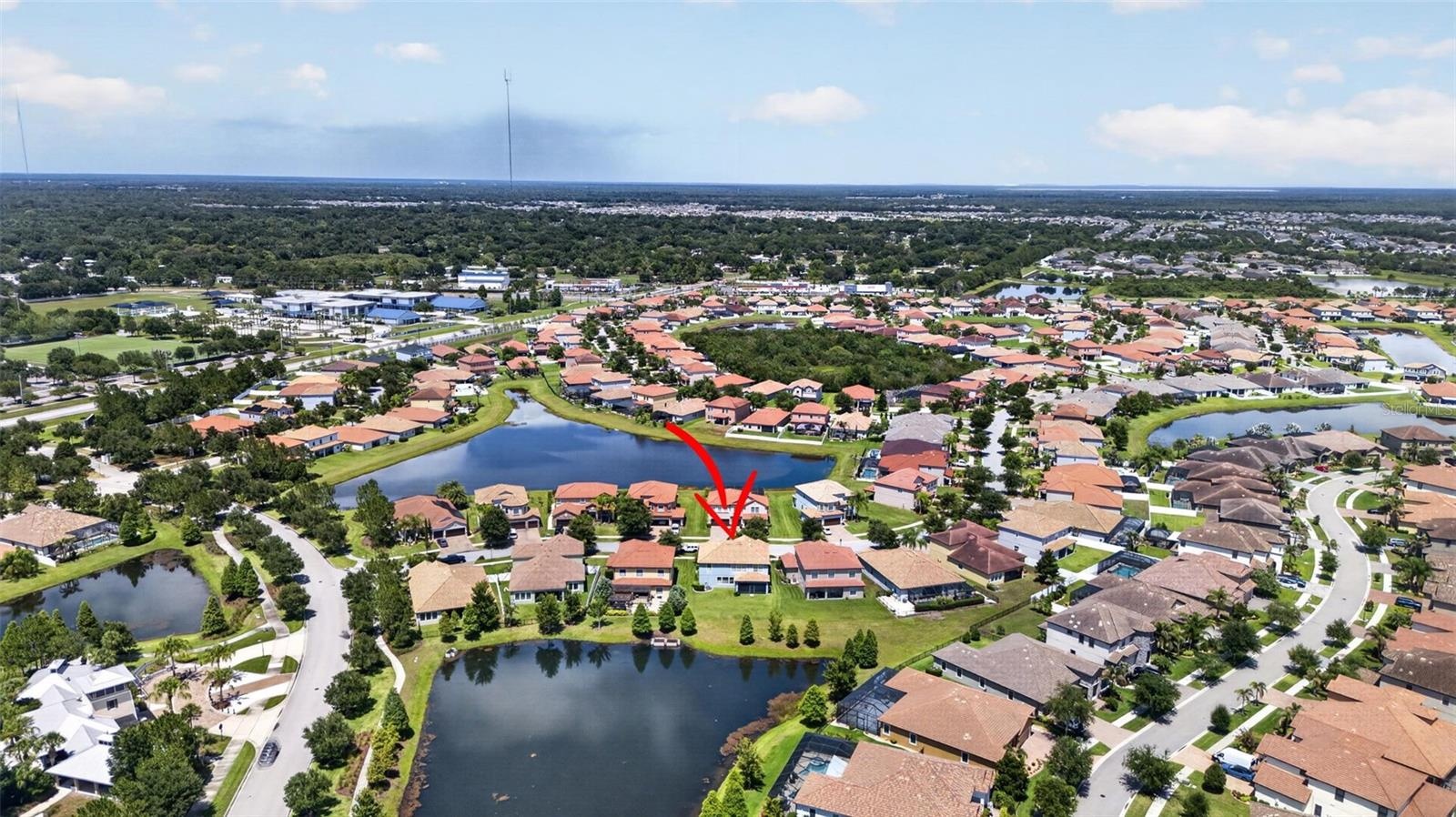 Picturesque Views of the Community from 2nd Floor! Aerial View of WCI Lennar Home on Premium Water Lot in Waterleaf Community! Located Near Entrance &