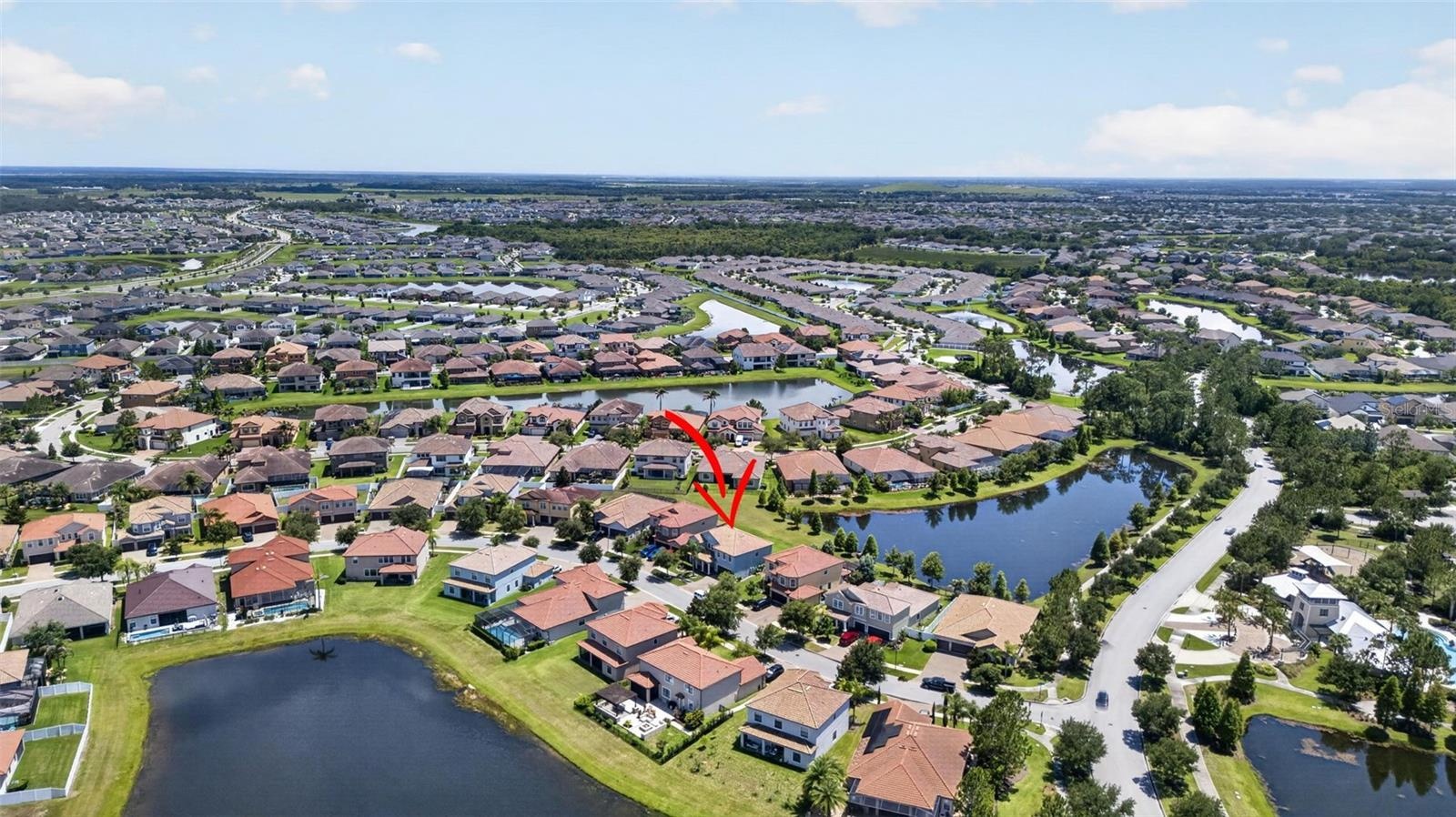 Picturesque Views of the Community from 2nd Floor! Aerial View of WCI Lennar Home on Premium Water Lot in Waterleaf Community! Located Near Entrance &