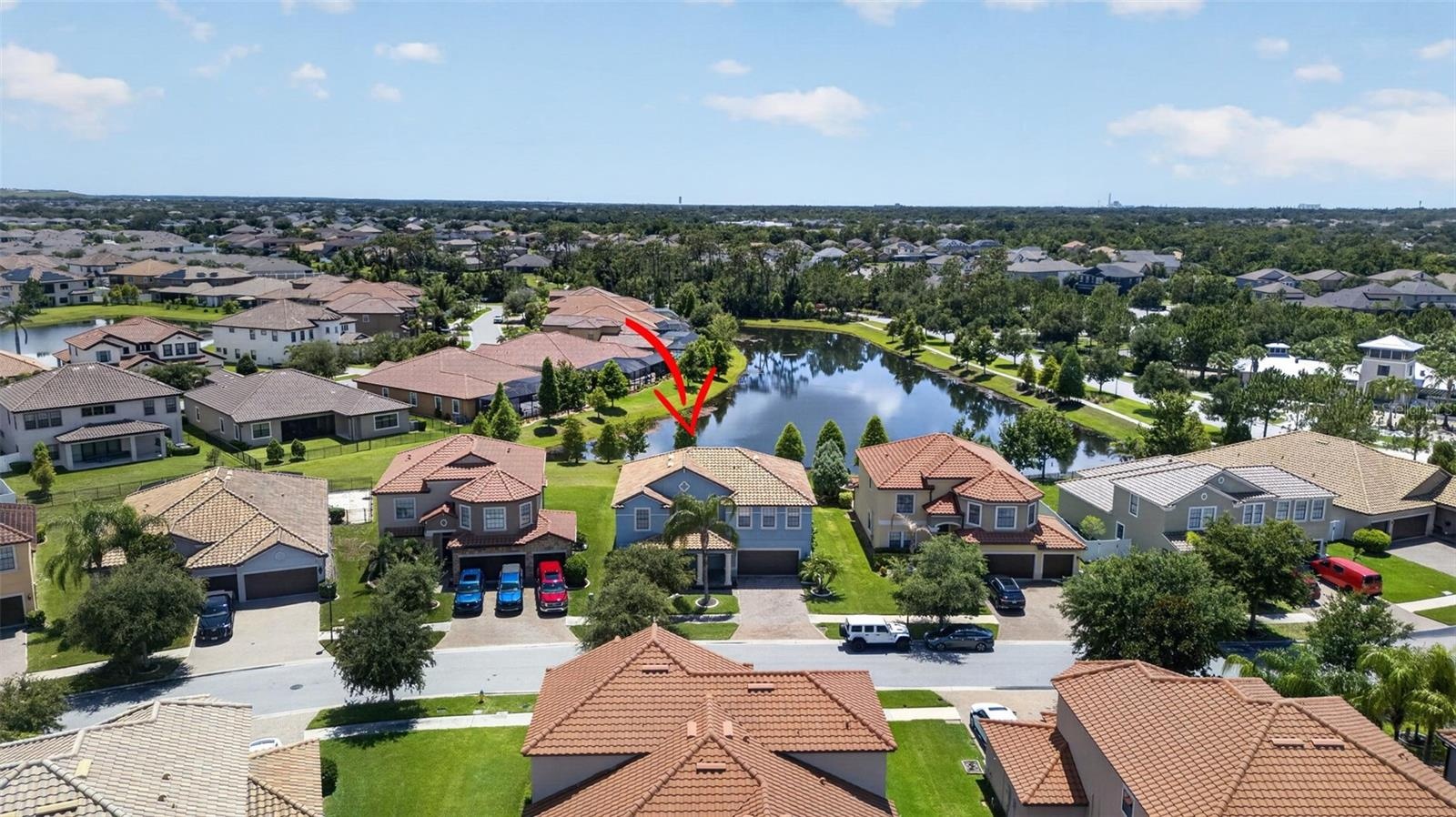 Picturesque Views of the Community from 2nd Floor! Aerial View of WCI Lennar Home on Premium Water Lot in Waterleaf Community! Located Near Entrance &