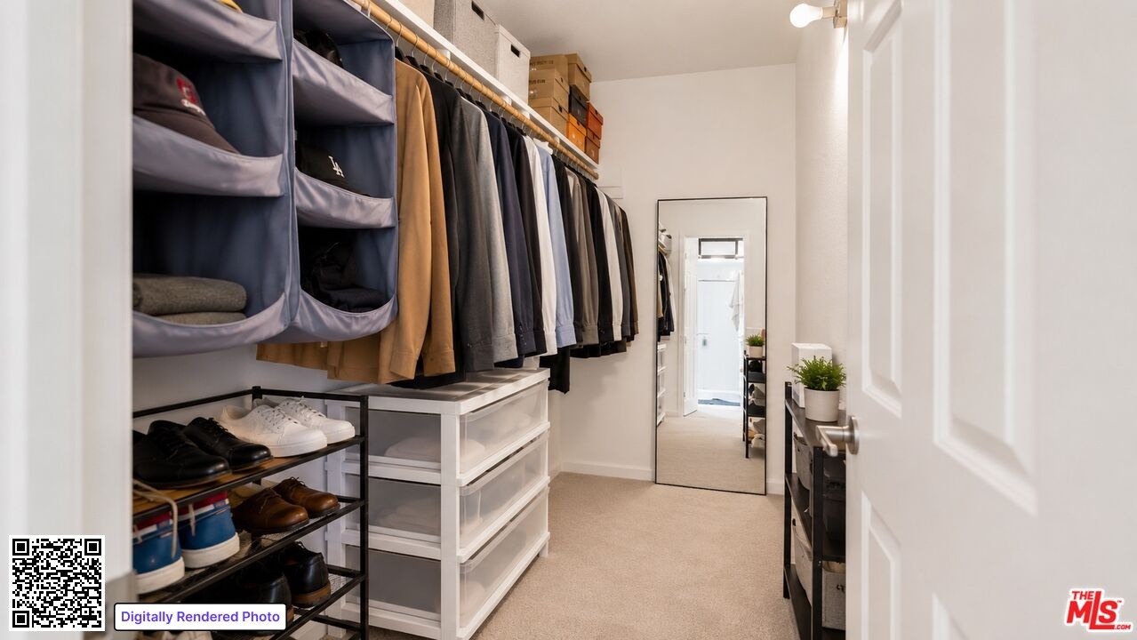 The walk-in closet provides ge