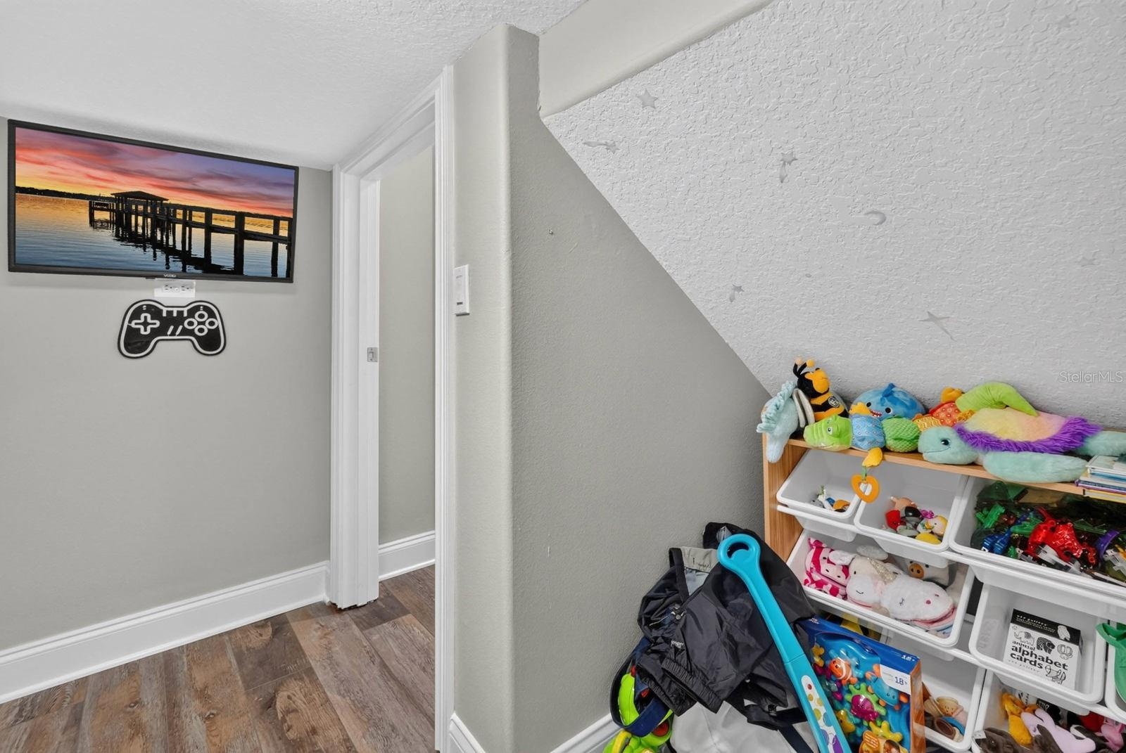 Secret understairs kid hideaway downstairs (or large storage closet)