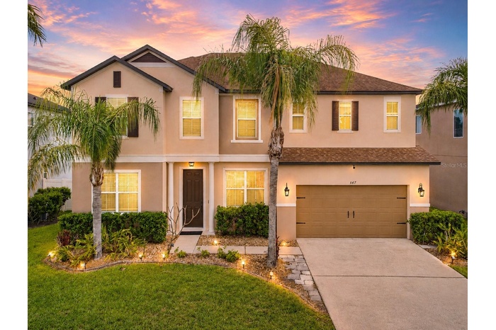 Exterior front of home. 5 bedrooms, 2.5 baths, over 3,000 sq ft of living, and a fenced backyard wth private pool oasis.