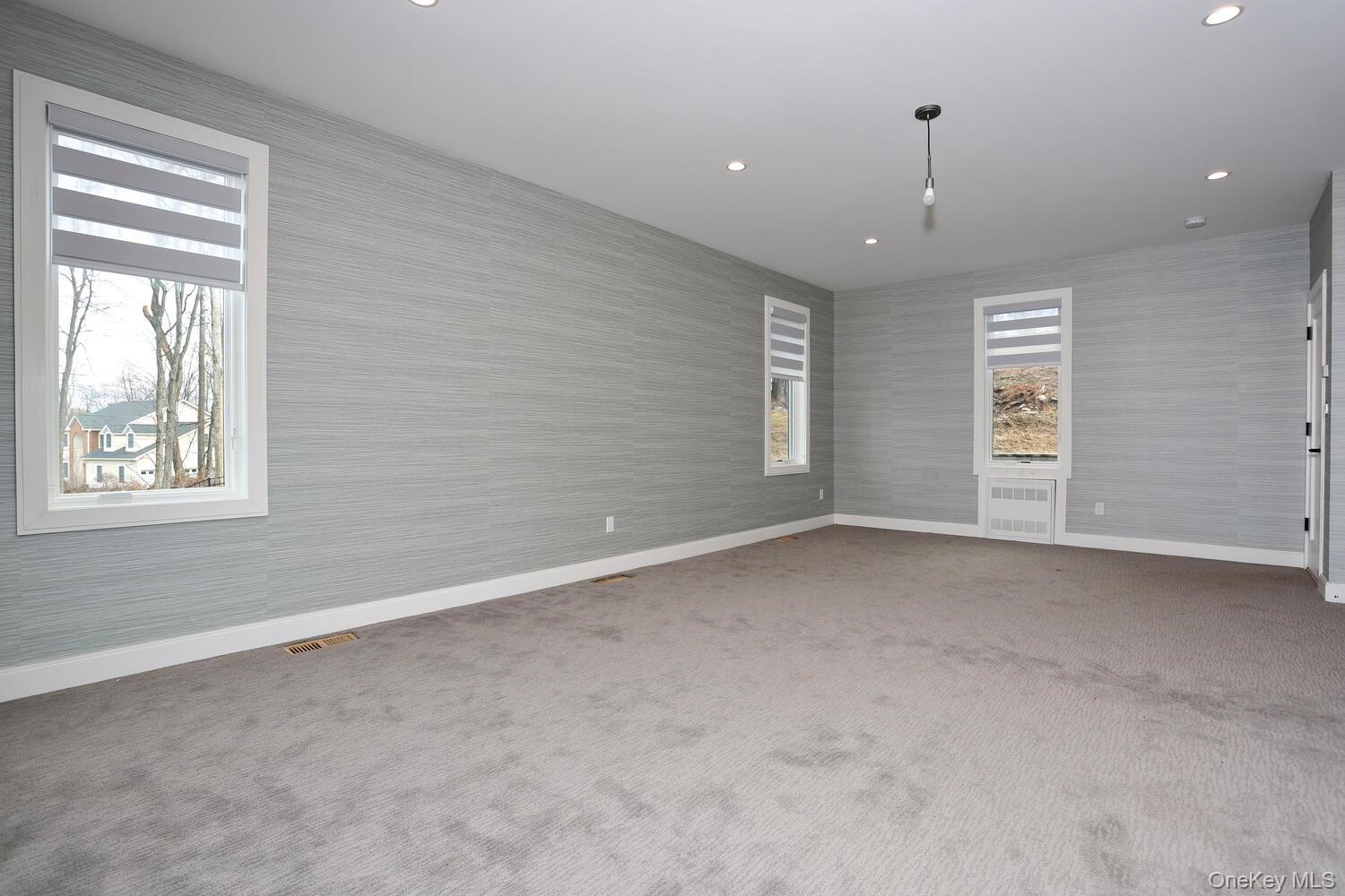 Spare room featuring carpet and recessed lighting