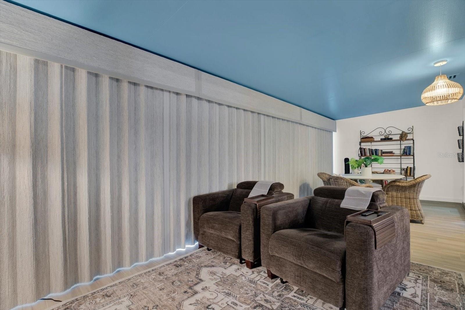 Family Room with Custom Window Treatments