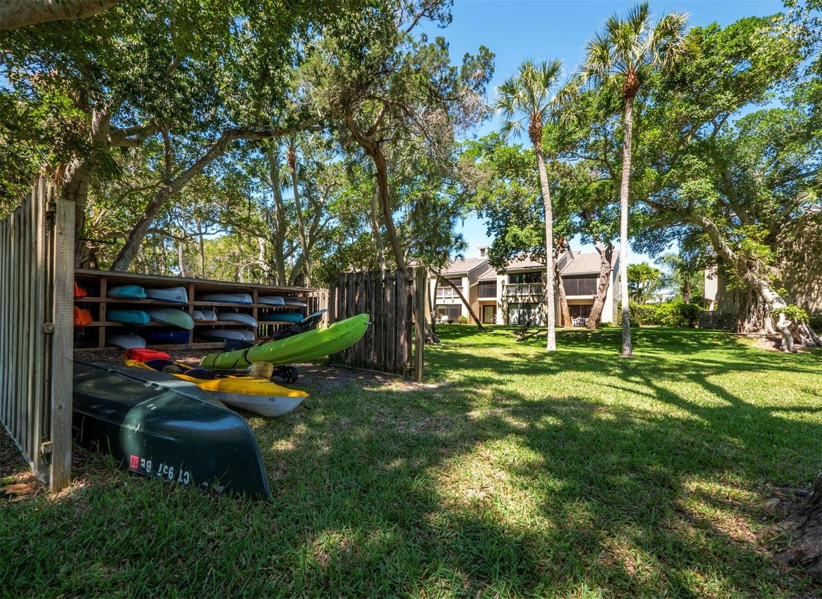 kayak storage and view of beautiful grounds