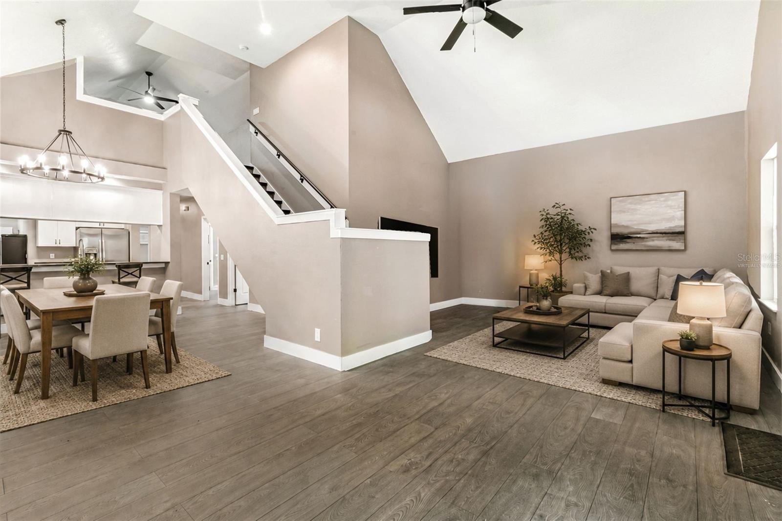 Virtually staged living room and dining room