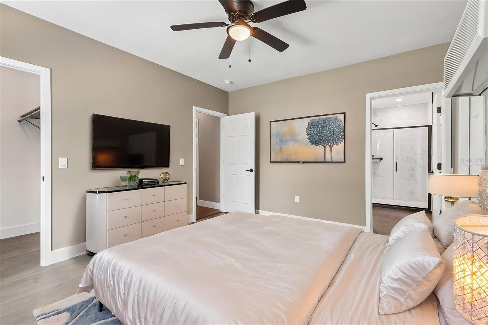 Virtually staged primary bedroom