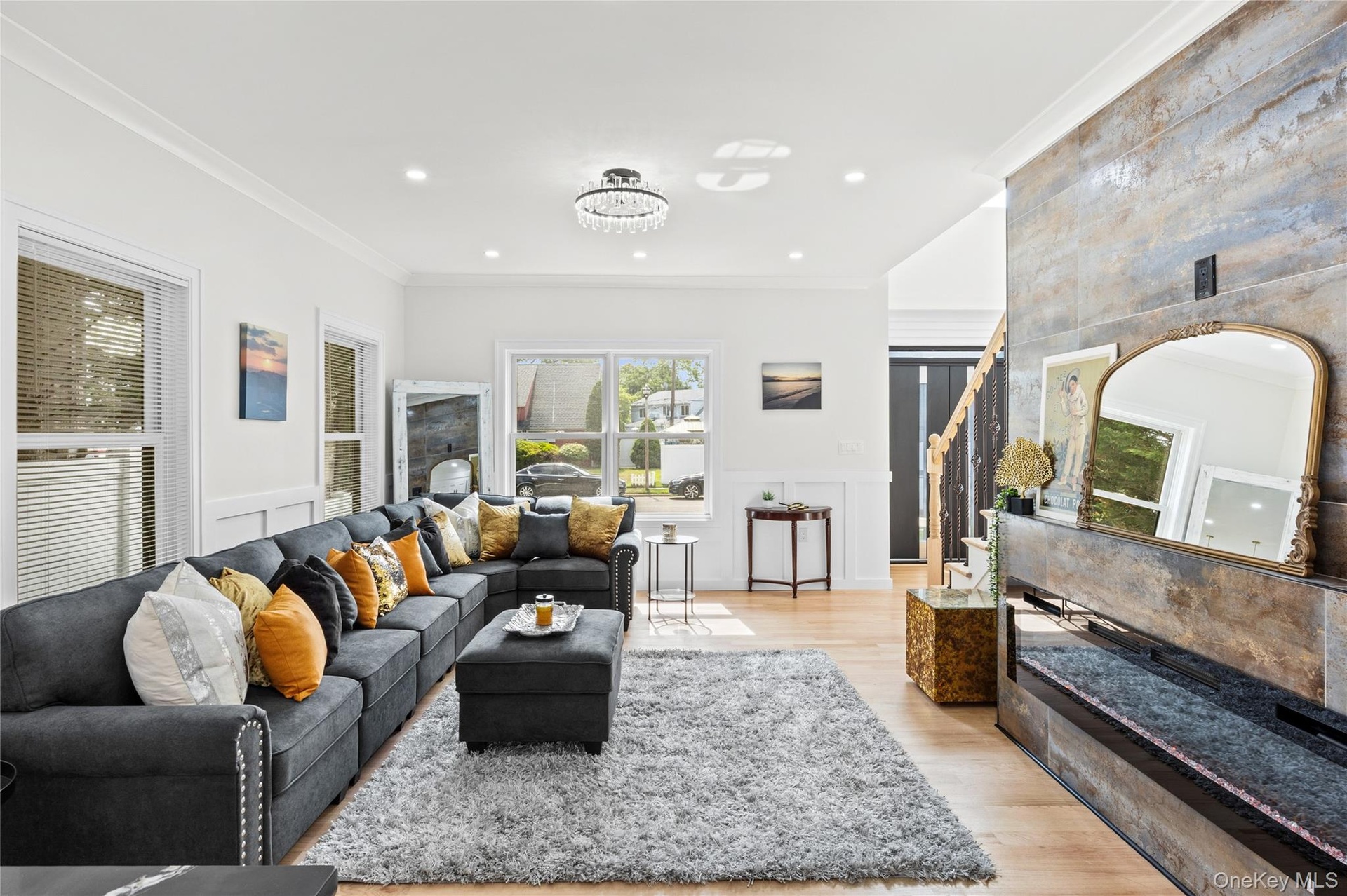 Family Room light and bright with amazing fireplace!