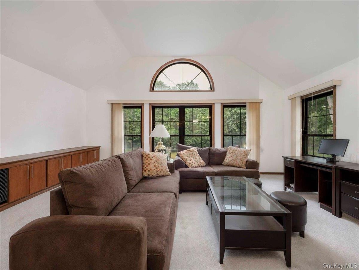 Vaulted ceiling with an arched transom window