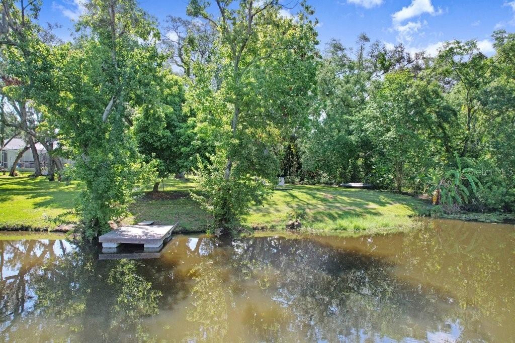Up close view of backyard and floating dock.