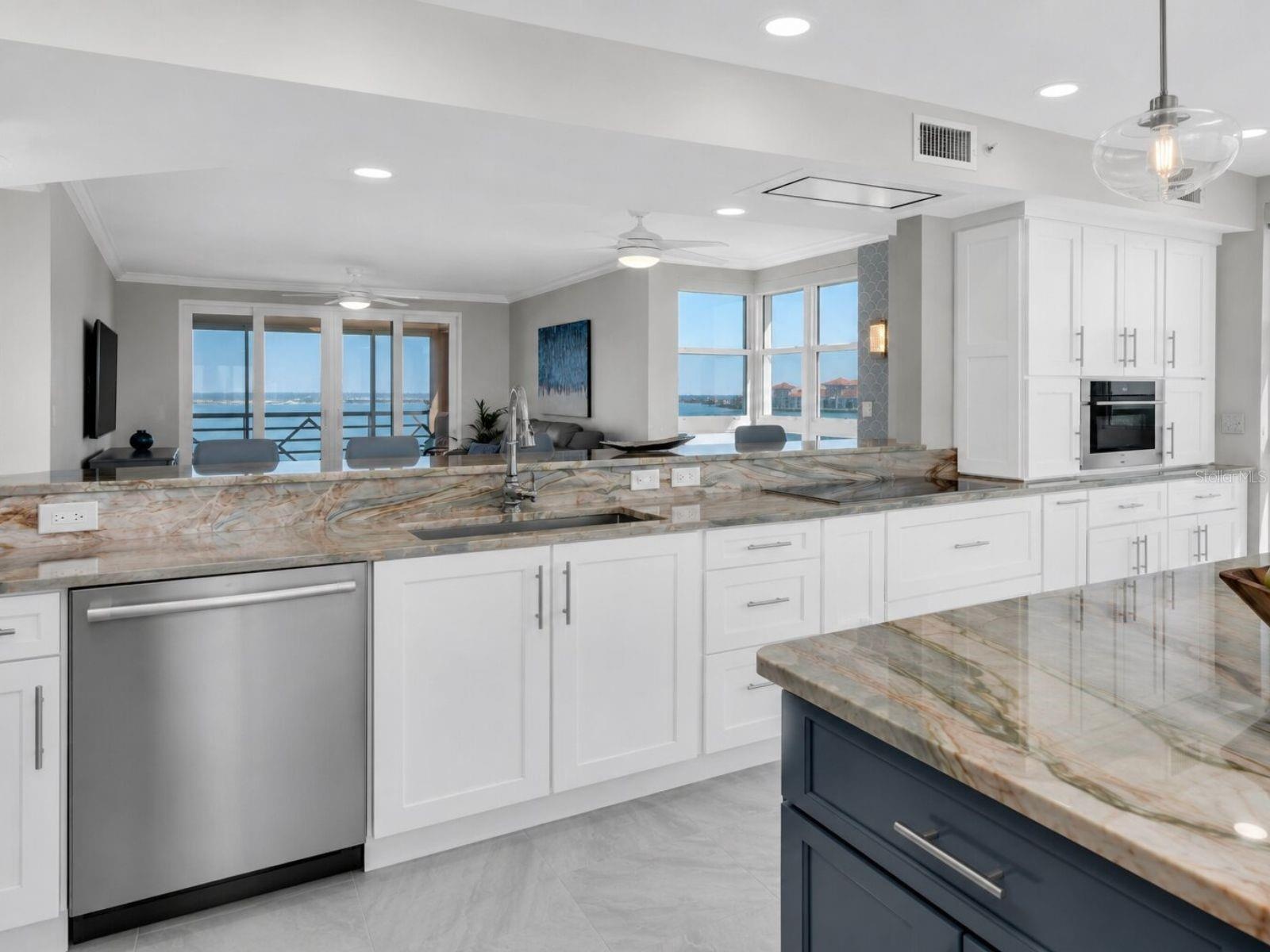 Kitchen overlooking family room