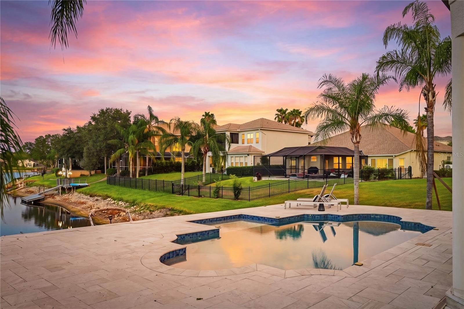 Sunset views over pool and lanai