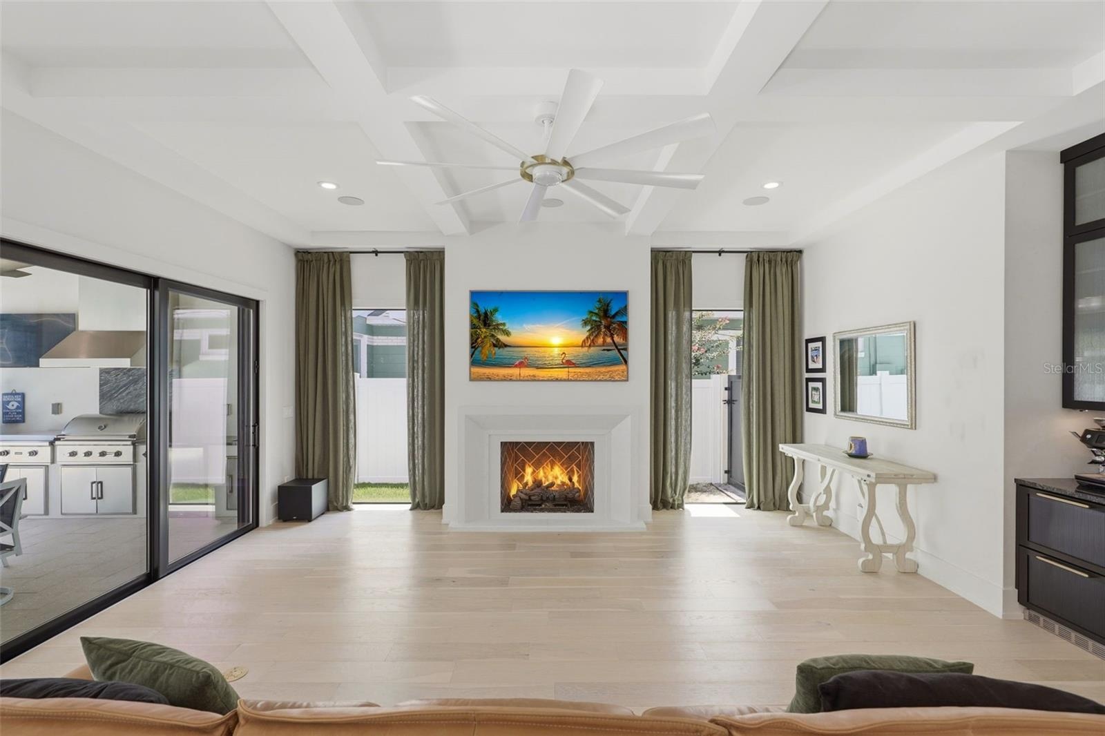 Elongated windows & gas fireplace