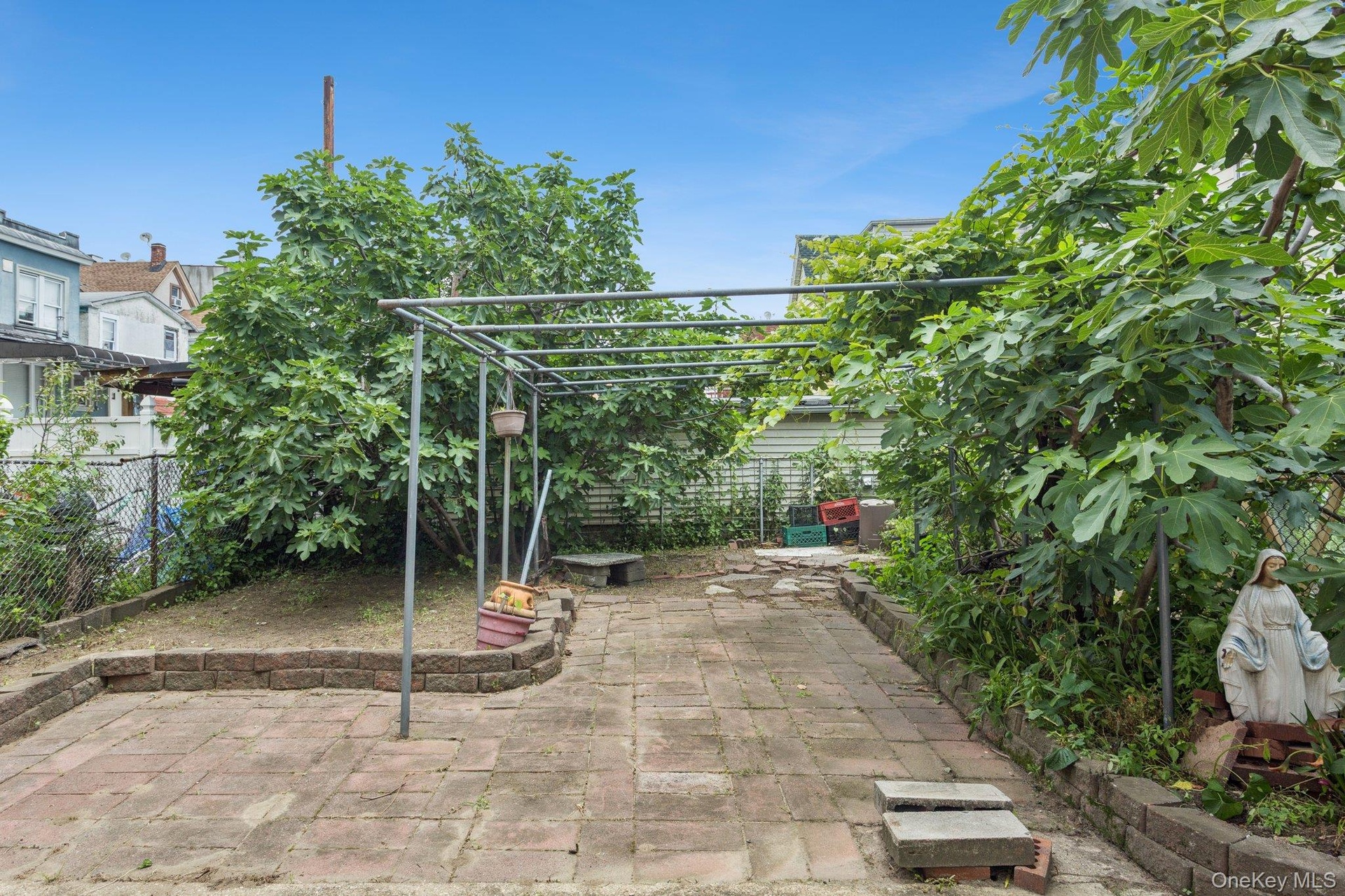 Fenced backyard featuring a patio