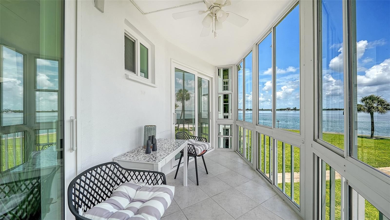 The lanai opens to the living room and primary suite