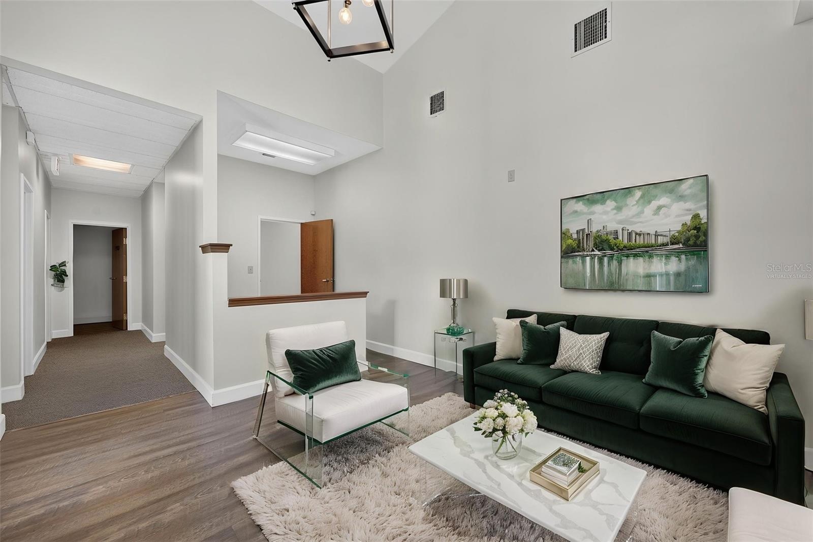 Reception area virtually staged