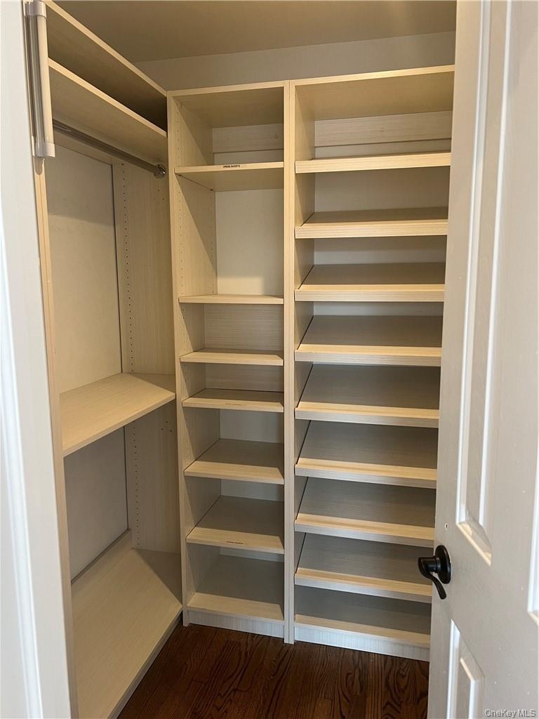 Master Bedroom walk-in closet with lots of organized shelving.