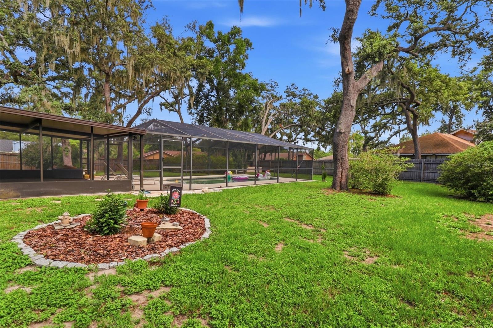Lots of green space in backyard
