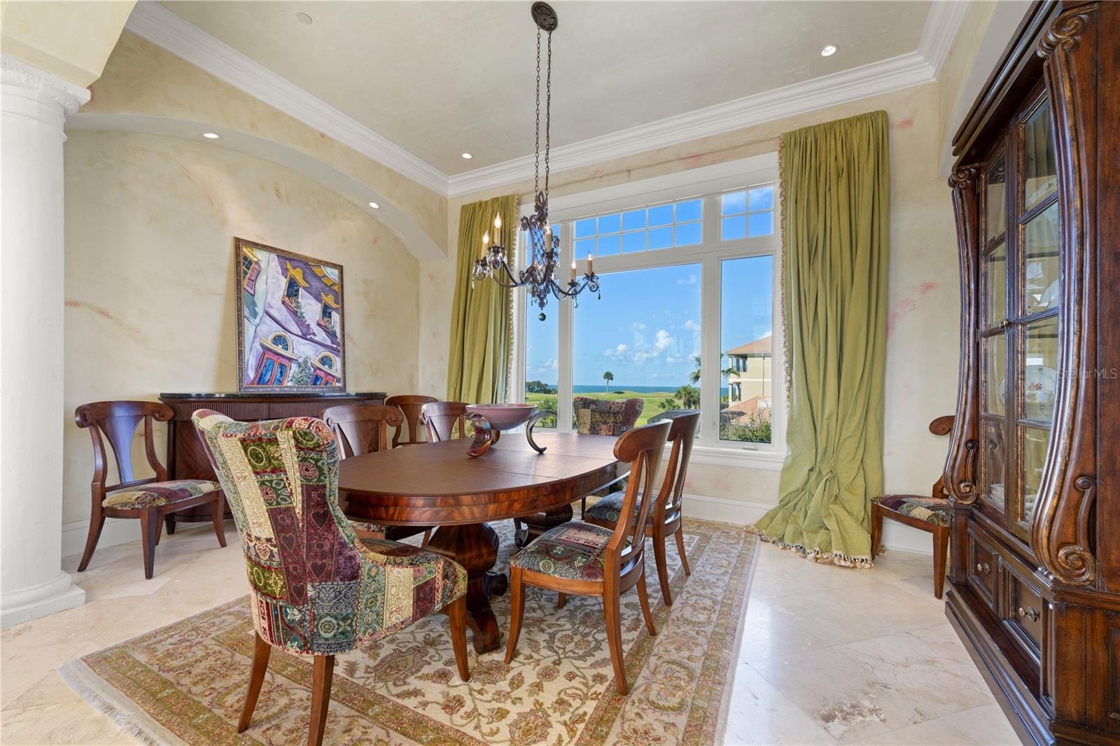 The soft Venetian plaster finish, kissed with subtle watercolor pink tones, was thoughtfully designed to capture and reflect the spectacular sunset hu
