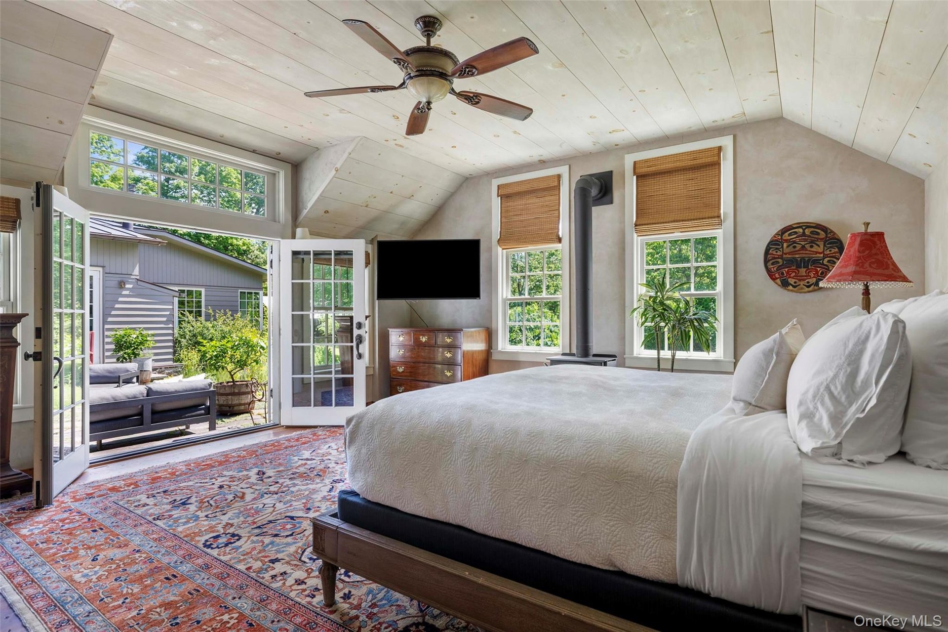 French doors open to the courtyard