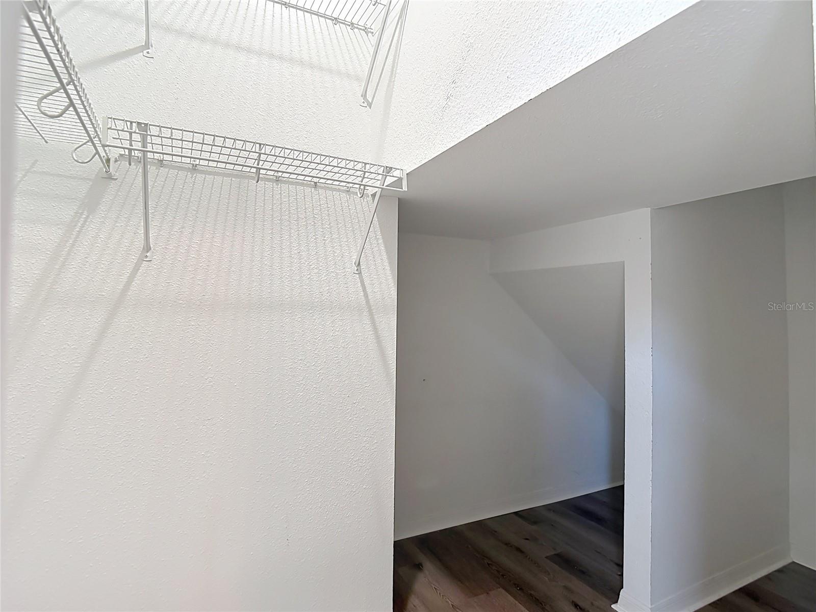 Walk in closet downstairs bedroom, under stairs storate