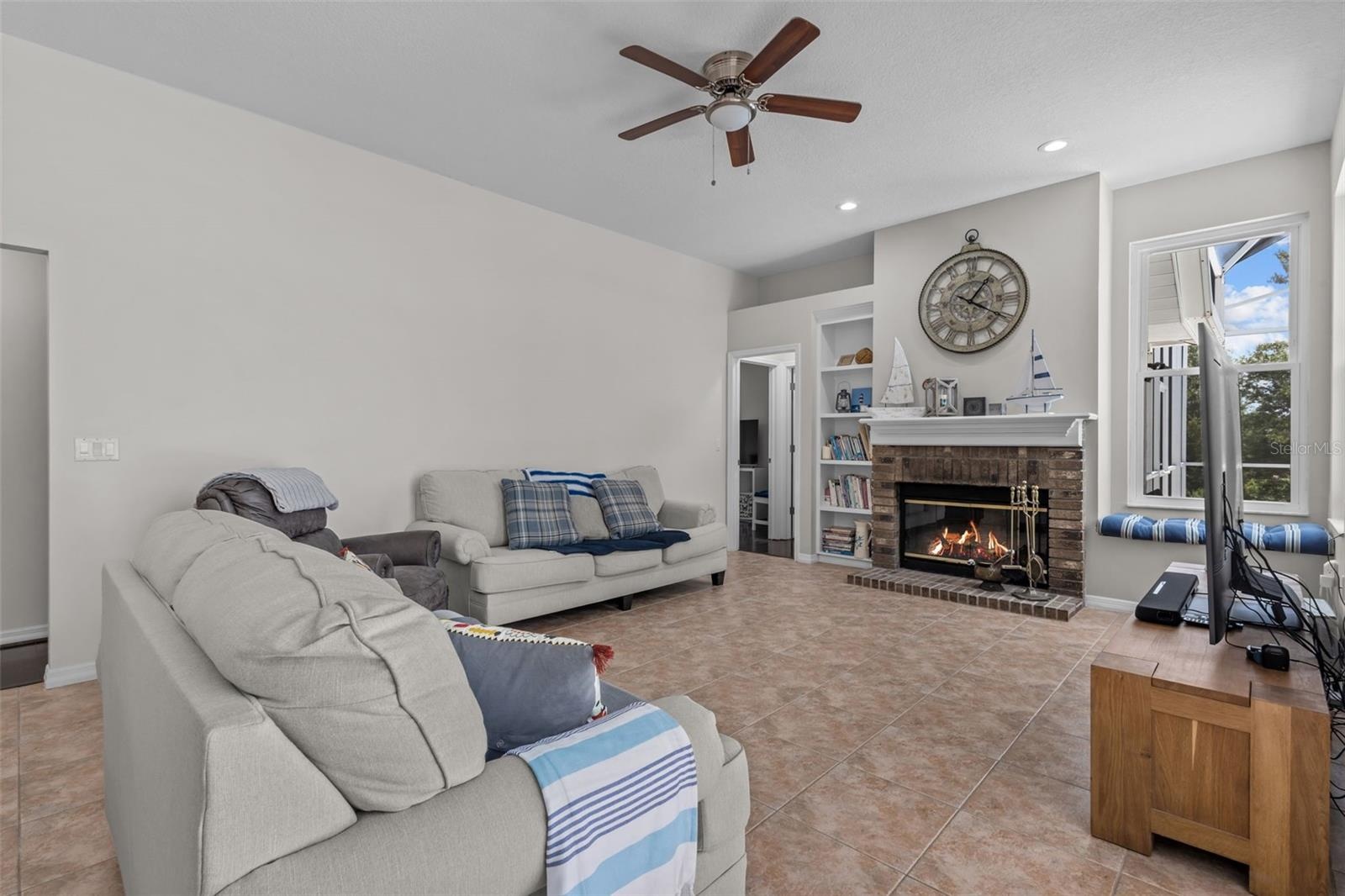 Family Room with wood burning Fireplace