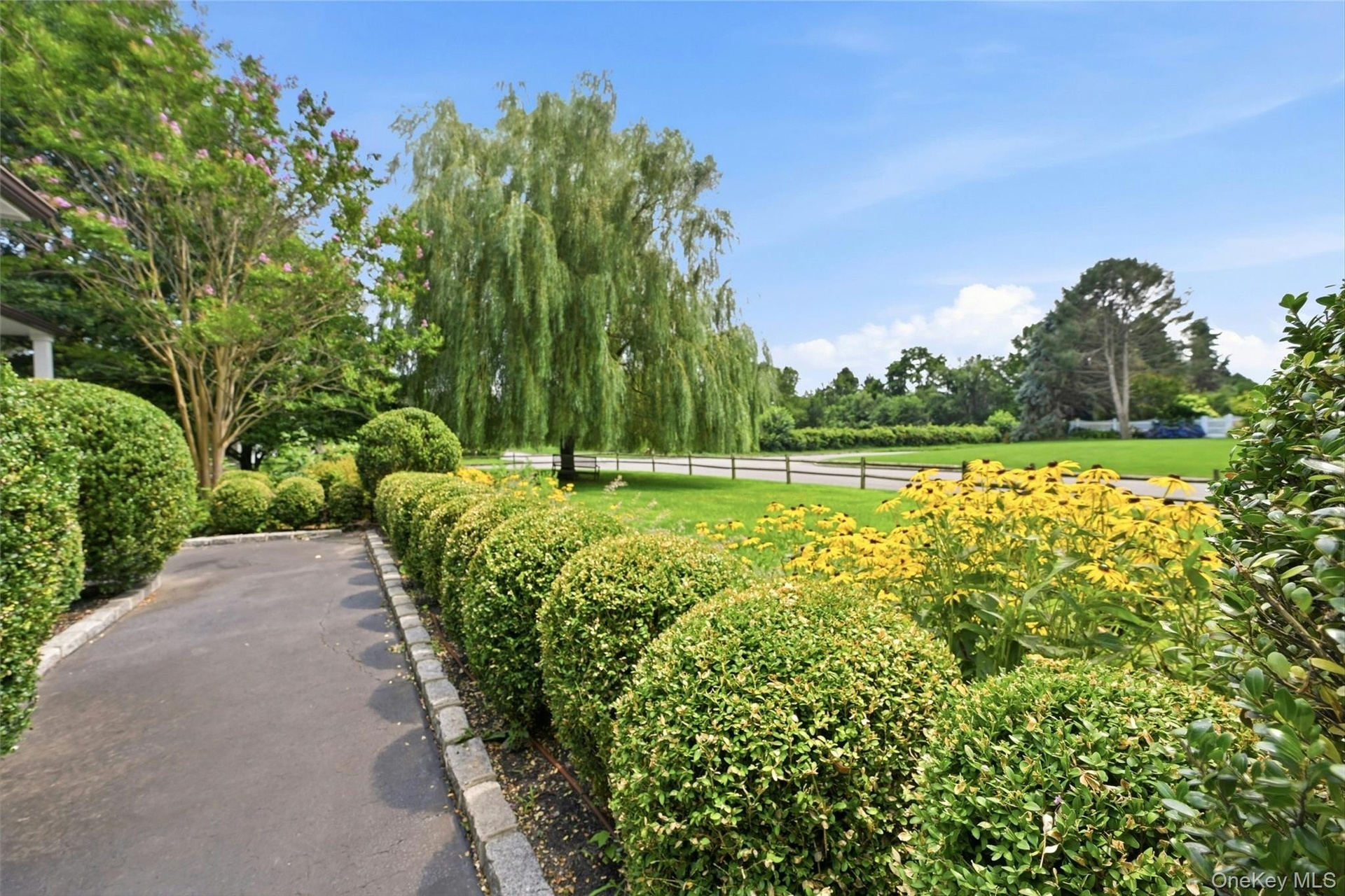 Side view of lush gardens