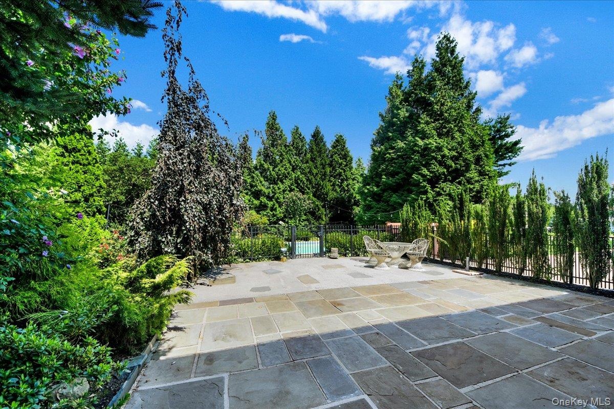 Spacious tree-lined patio