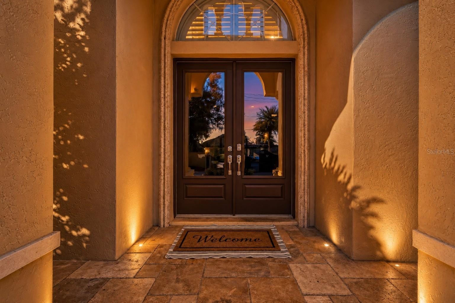 Welcoming Arched Entry at Dusk