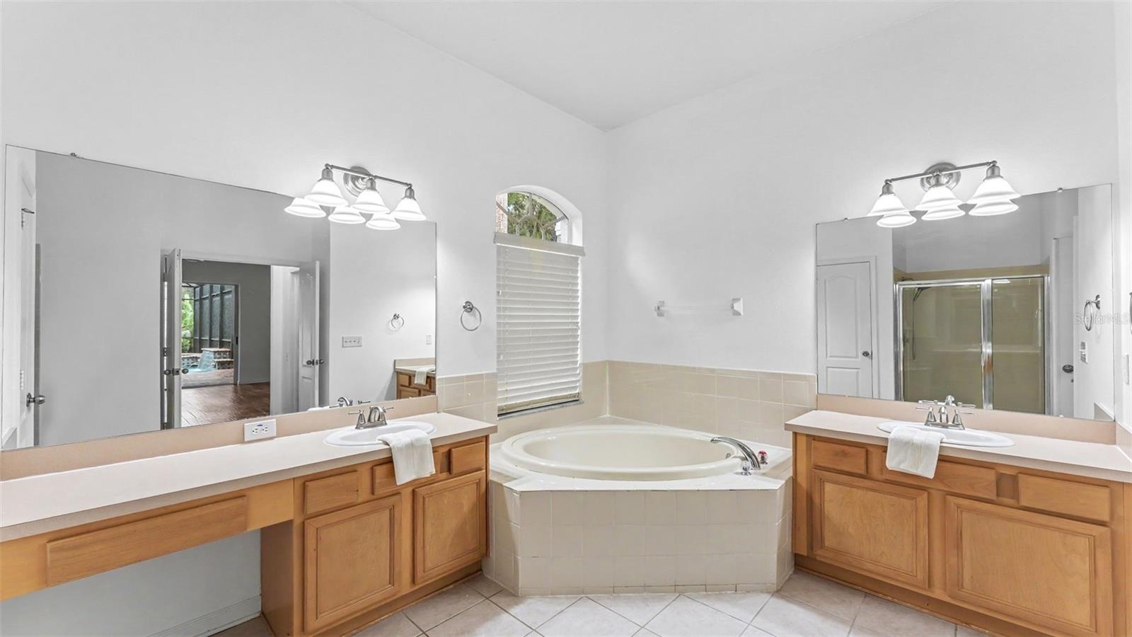 Master bathroom his and her sinks