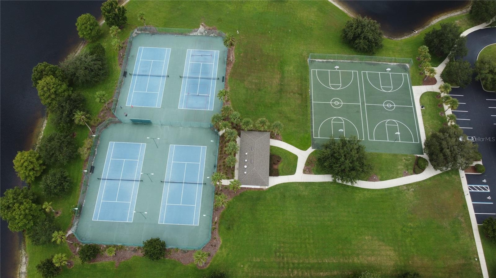 Aerial of Tennis Courts and Basketball Court