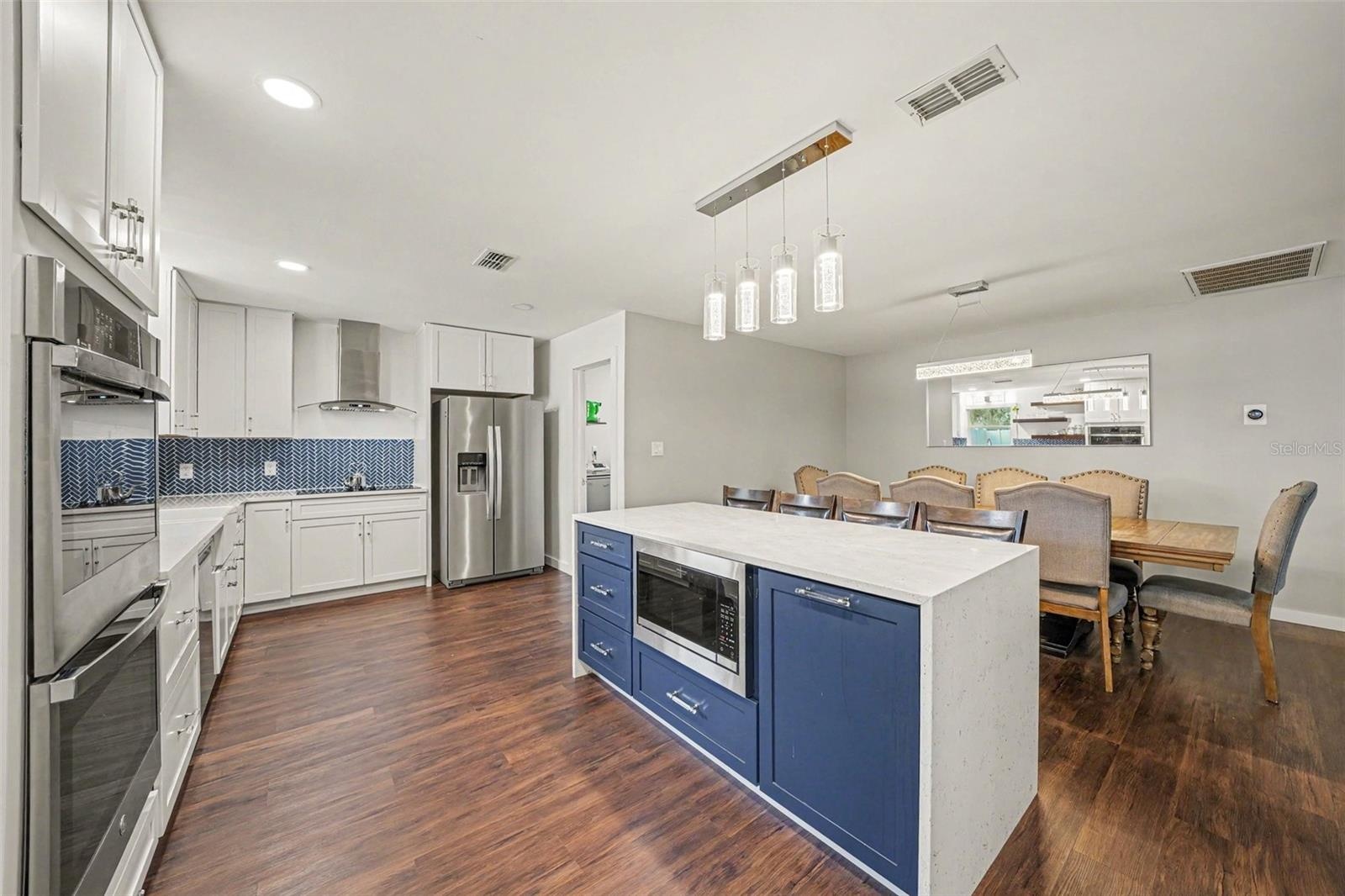 Dazzling Blue Kitchen Island w/microwave & extra storage