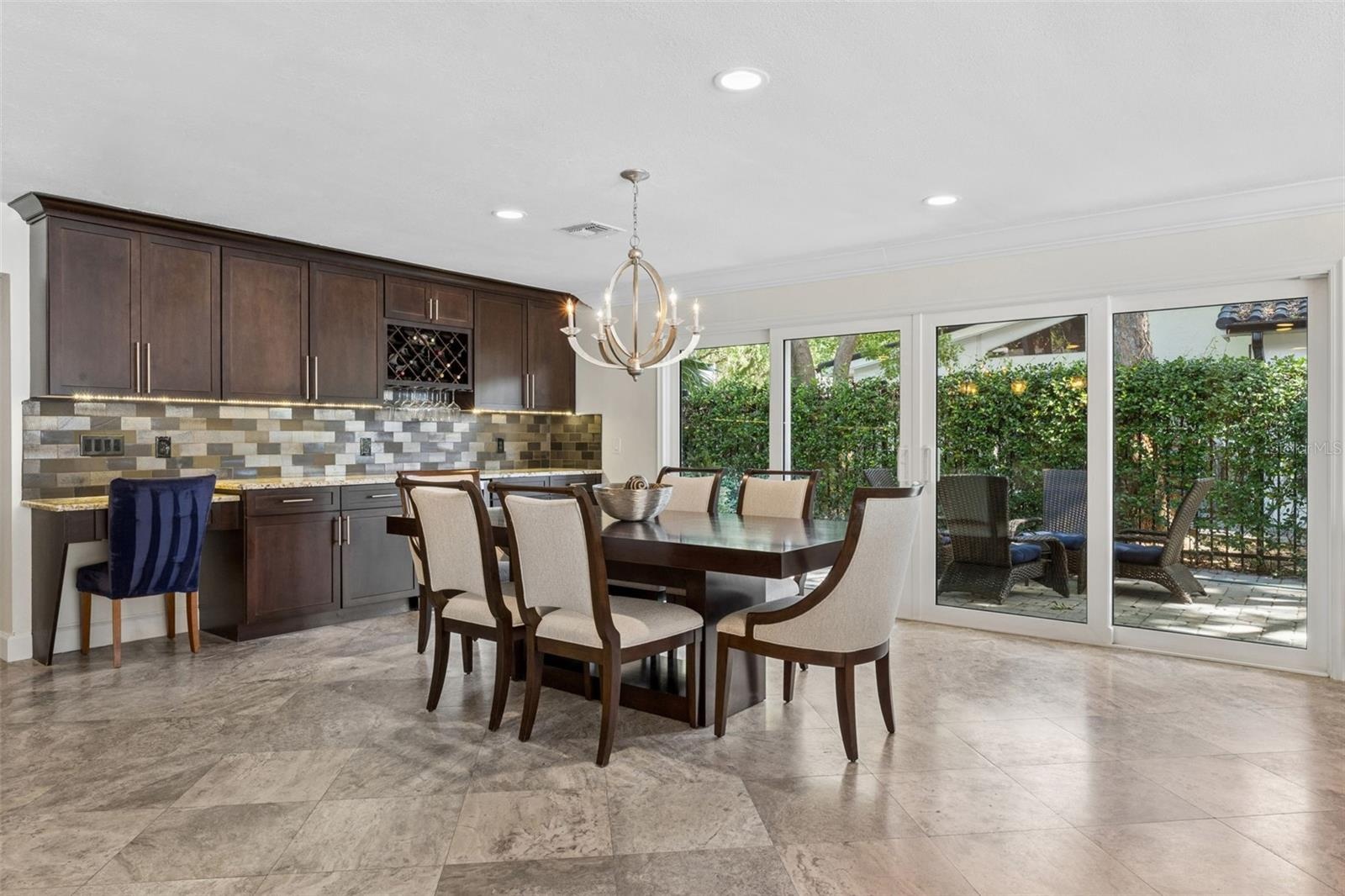 Plenty of Counter Space for Buffet organization and easy access to the garden patio for the evening fire