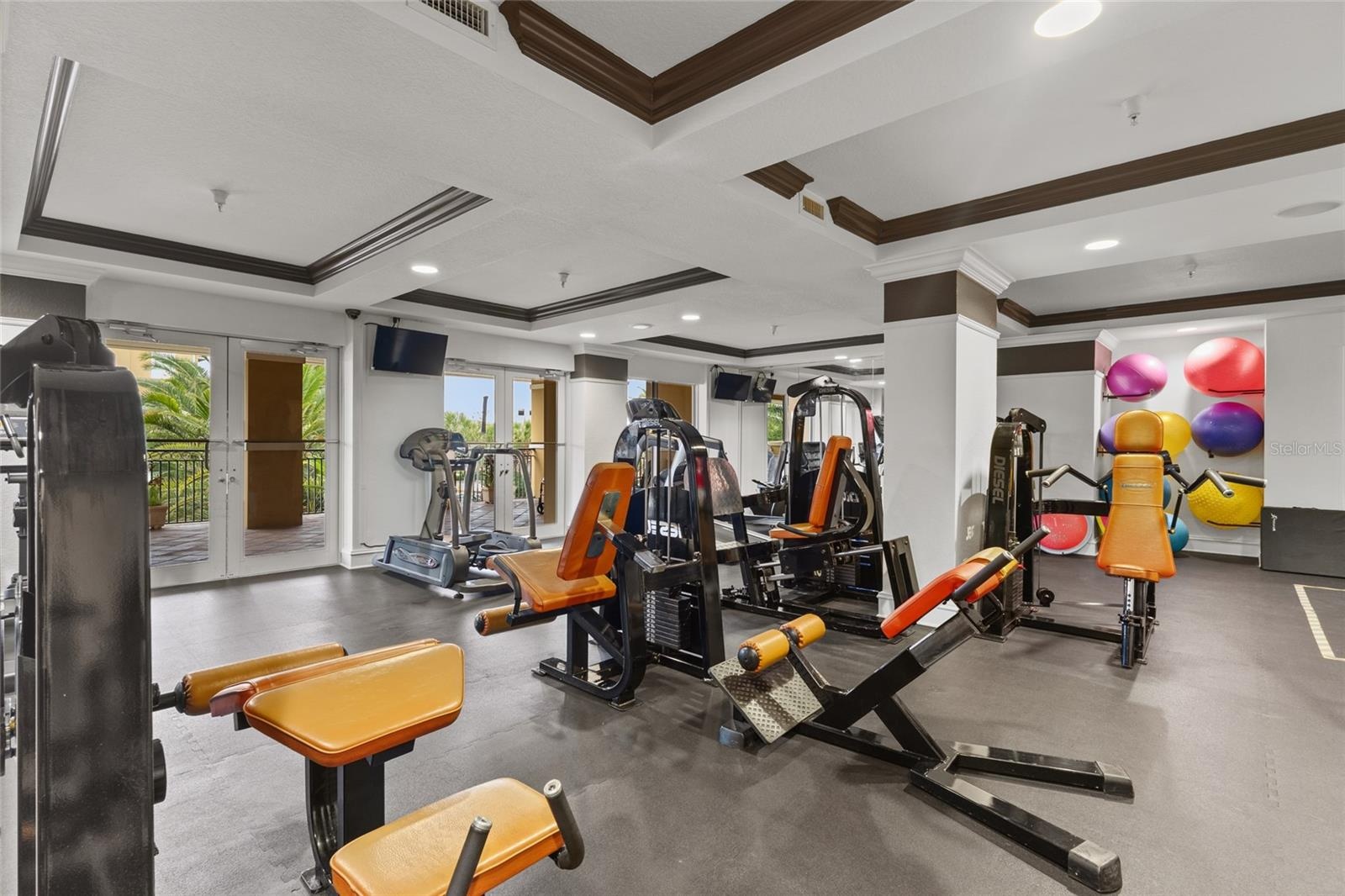 A well stocked gym for your convenience.