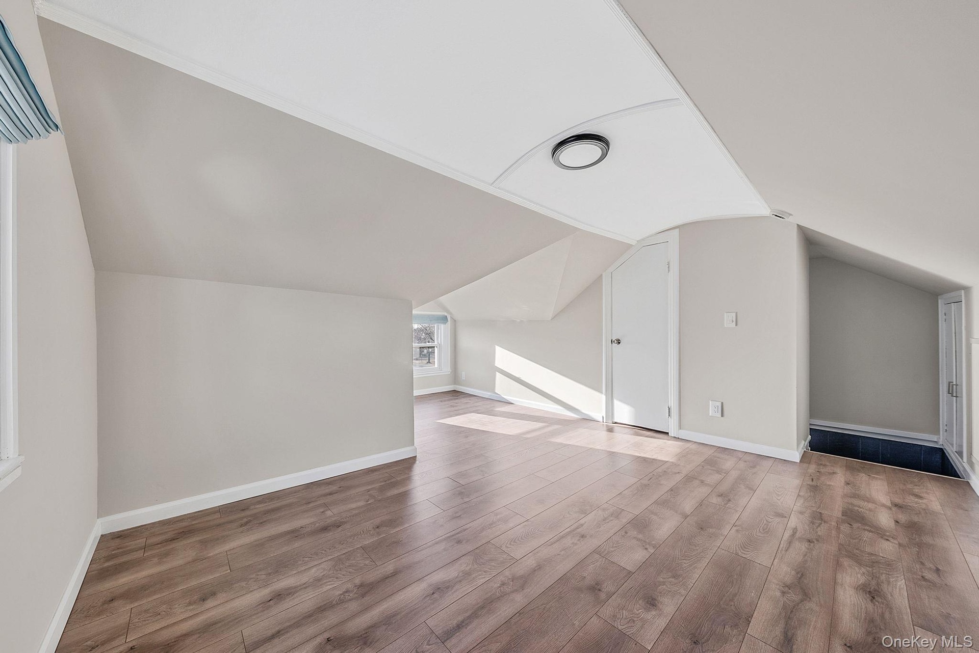 Bonus room featuring light wood-type flooring and lofted ceiling