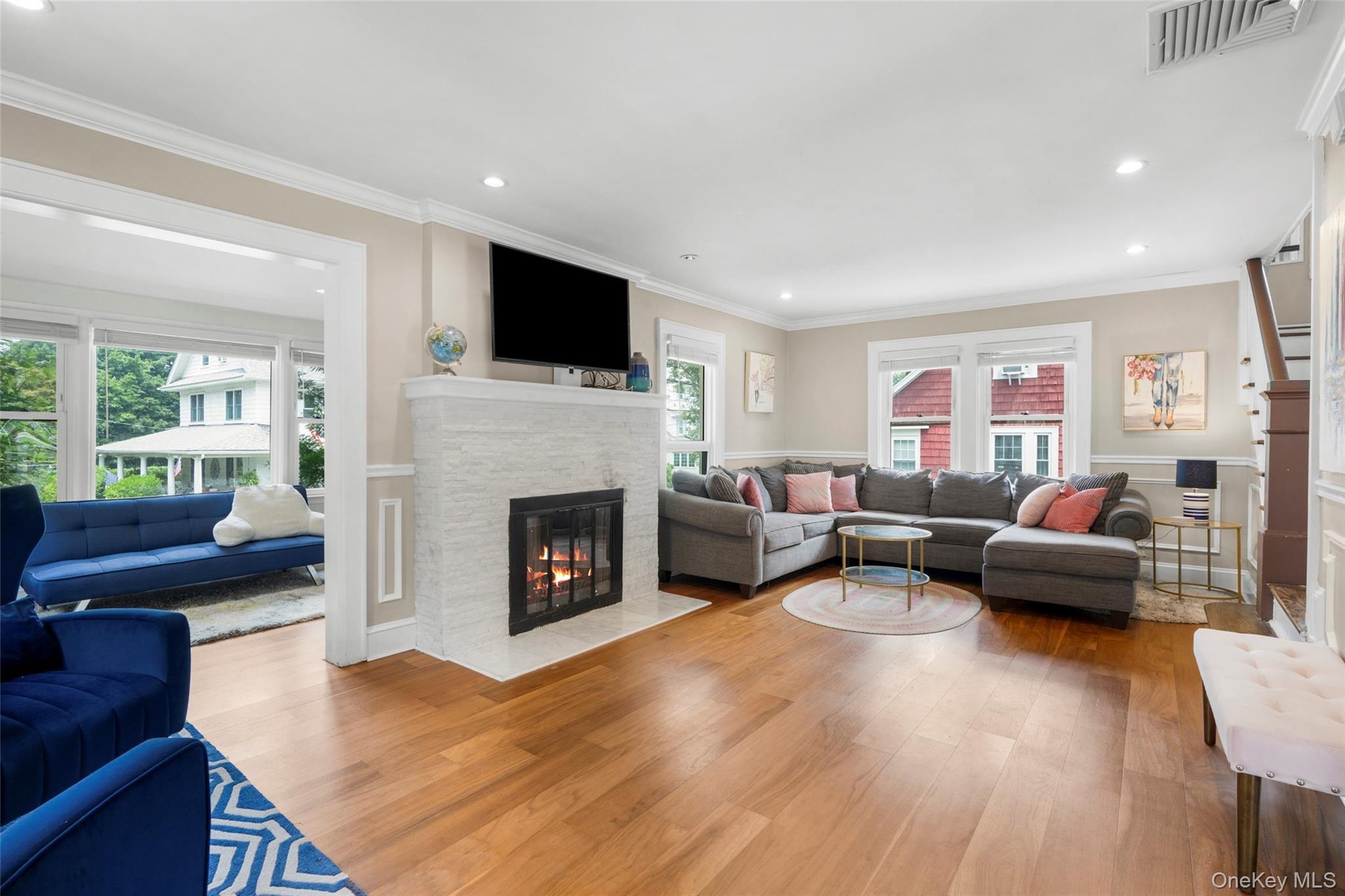 Hardwood flooring throughout the main living area