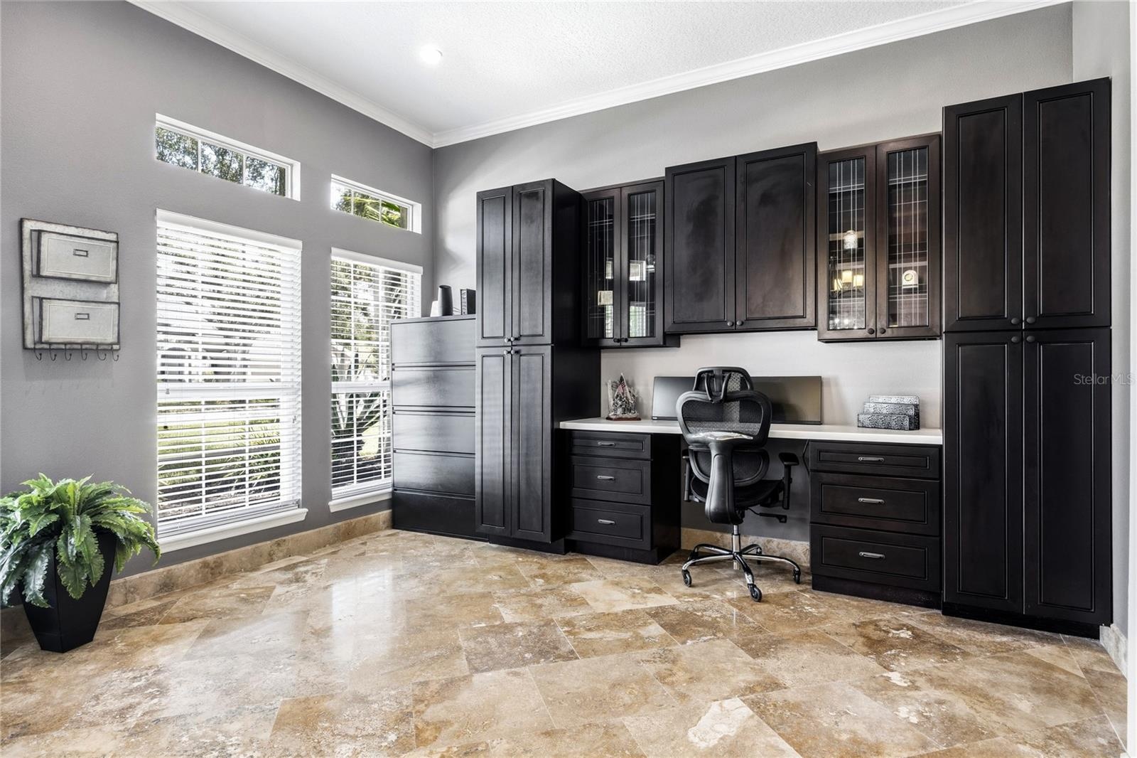 Home Office with built in desk and storage