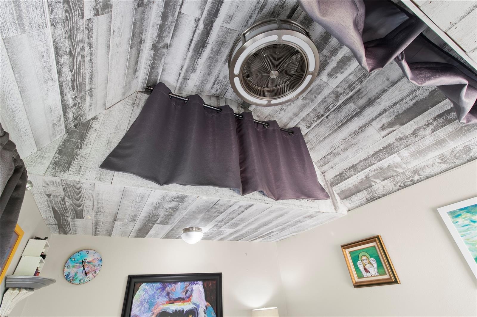 Shed finished ceiling w/ fan-light