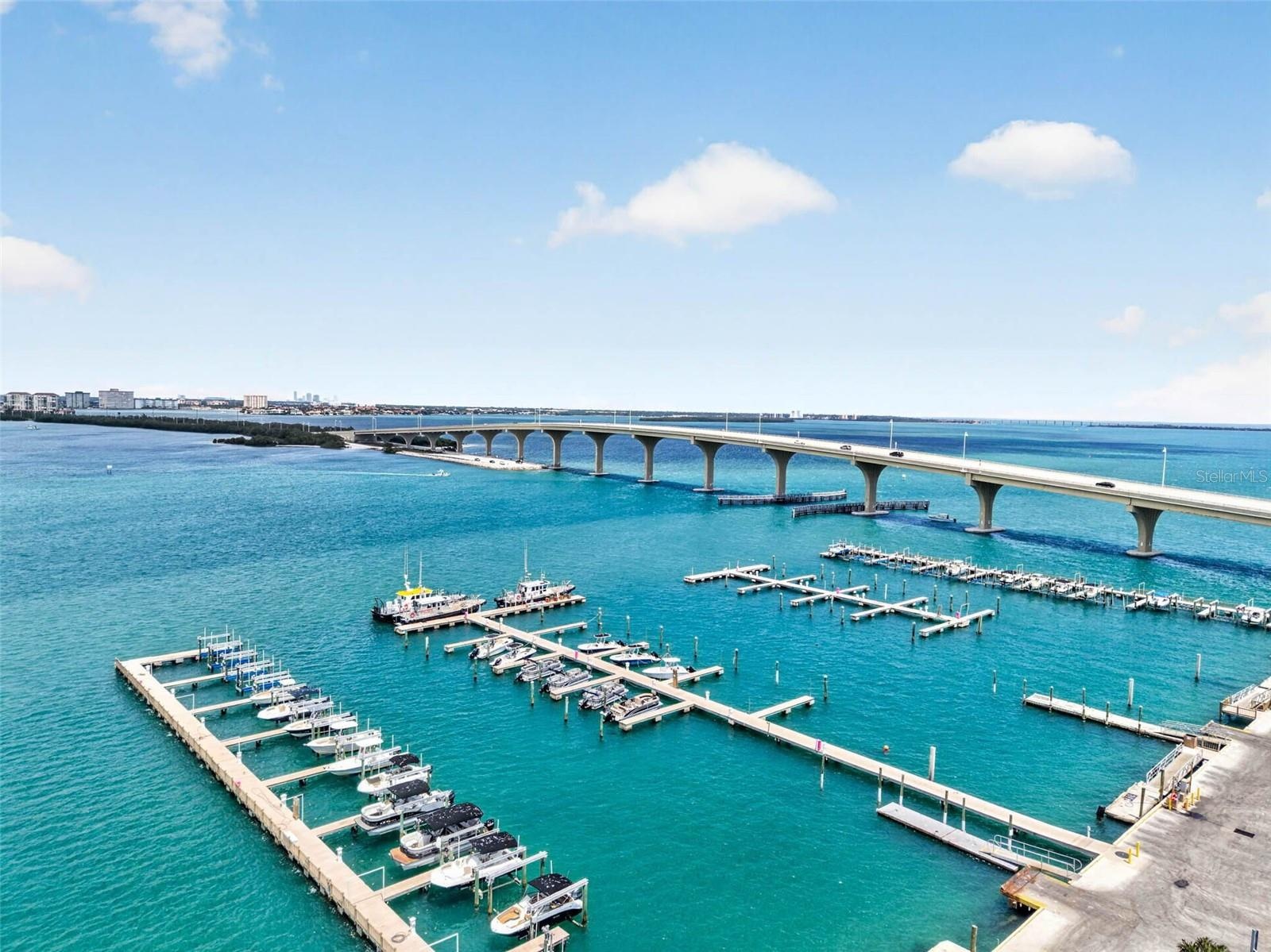 Beautiful view of Boca Ciega Bay, the marina, and the new bridge connecting Tierra Verde to St Pete. The boating lifestyle can be yours!