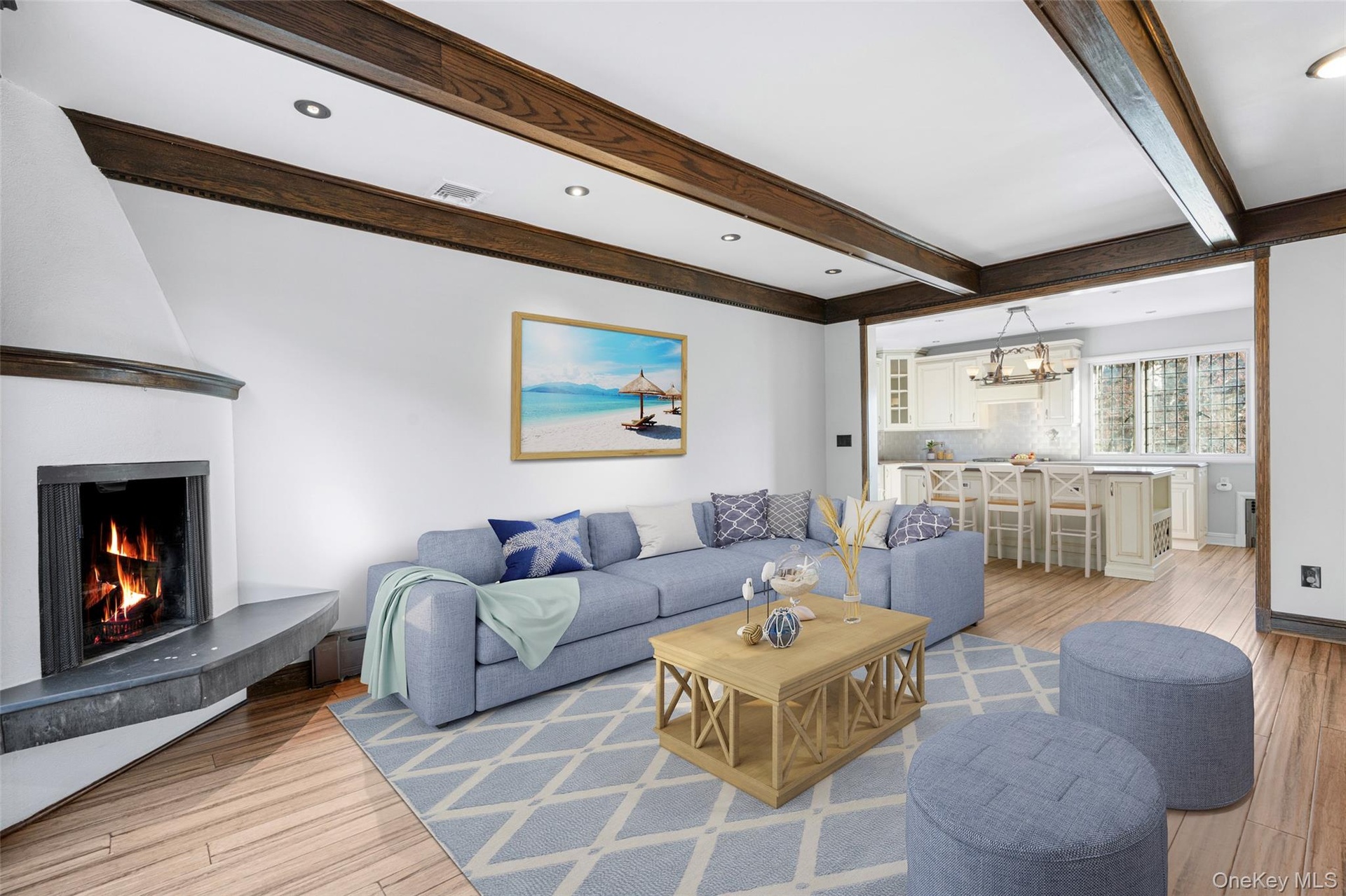 Virtually staged family room.