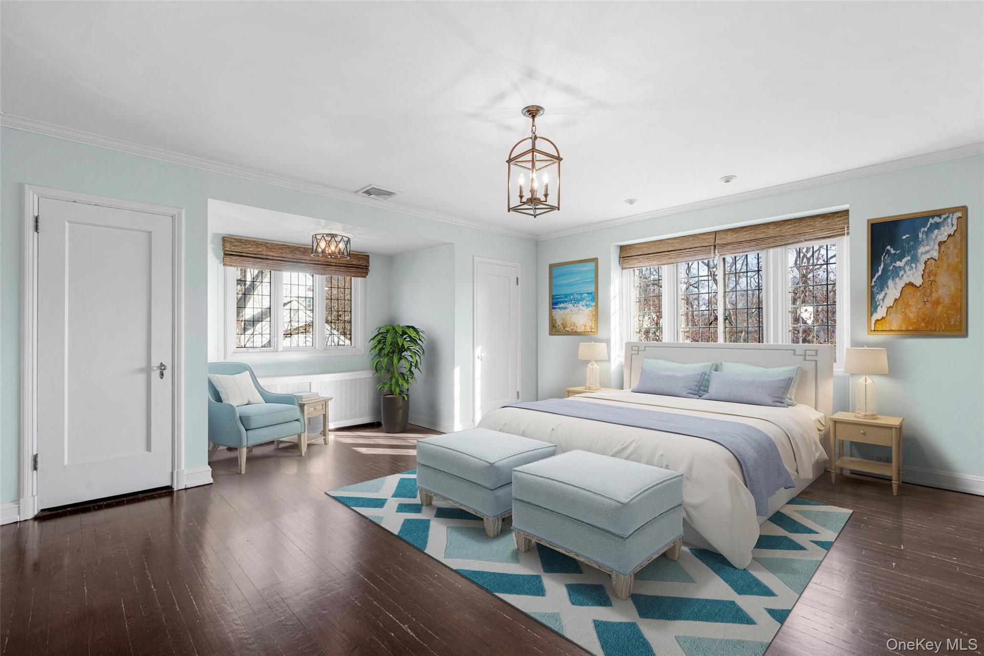 Virtual staged primary bedroom.
