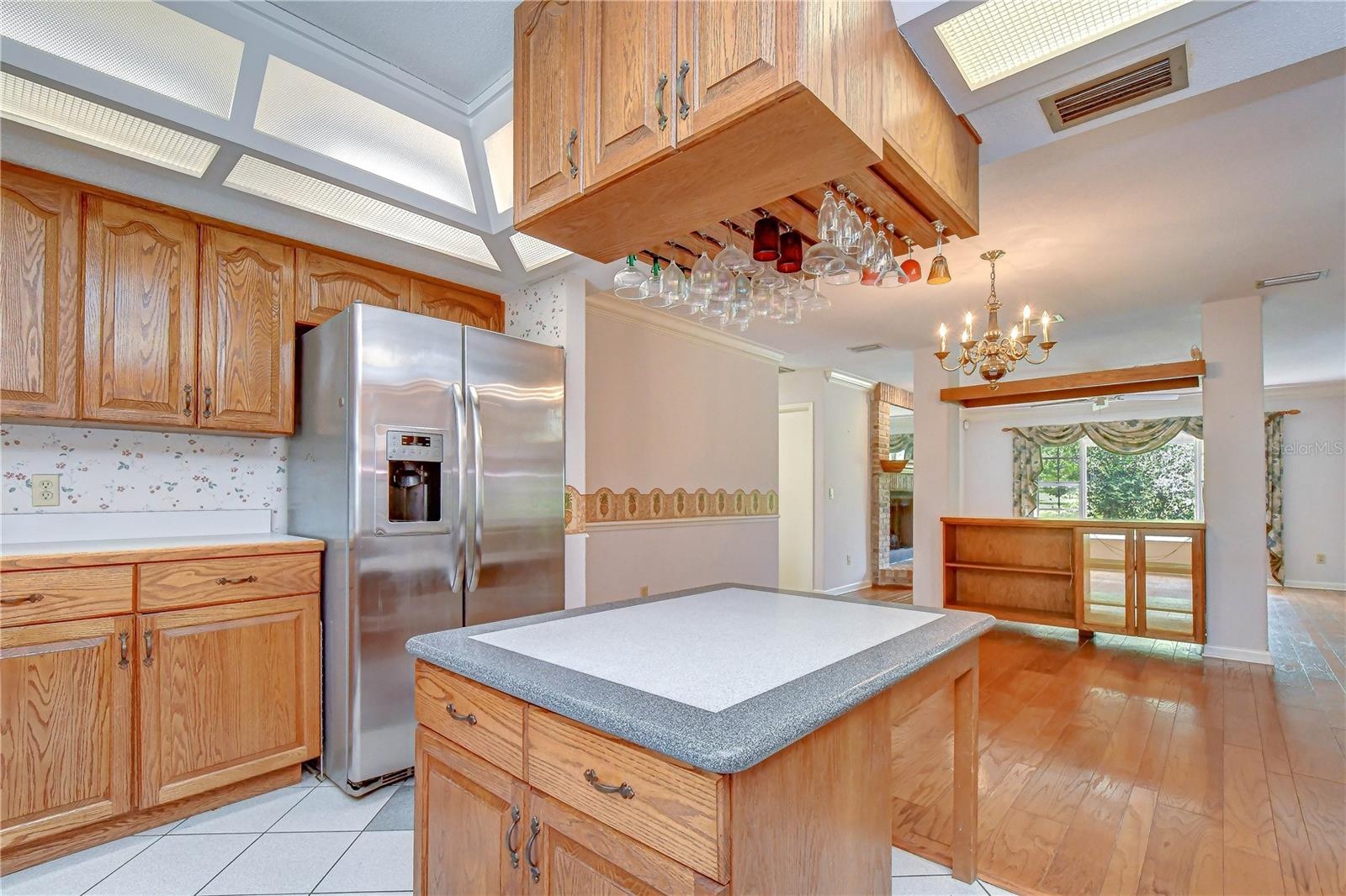 Large island ideal for meal prep and gathering.
