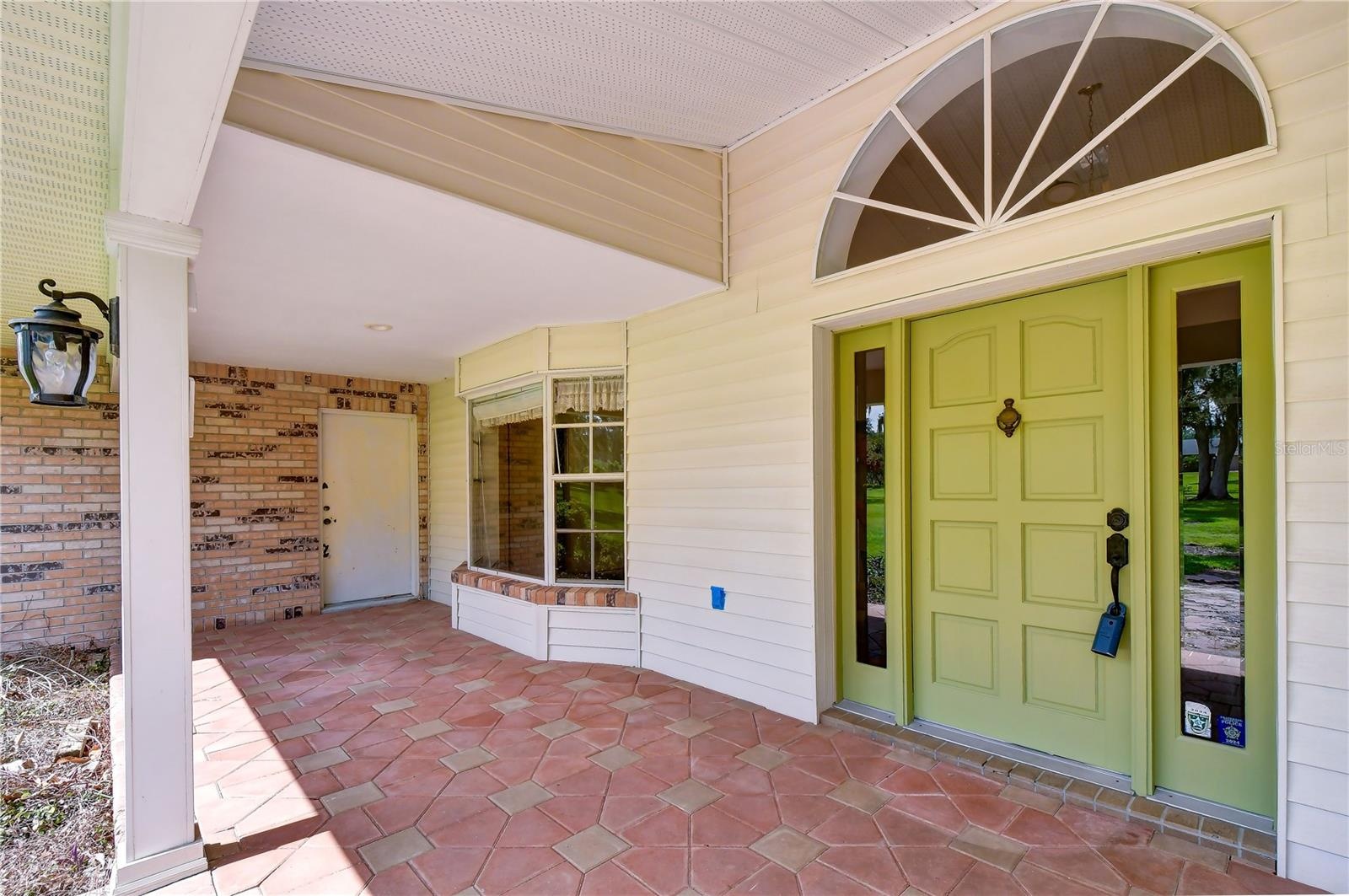 Welcoming covered entrance.