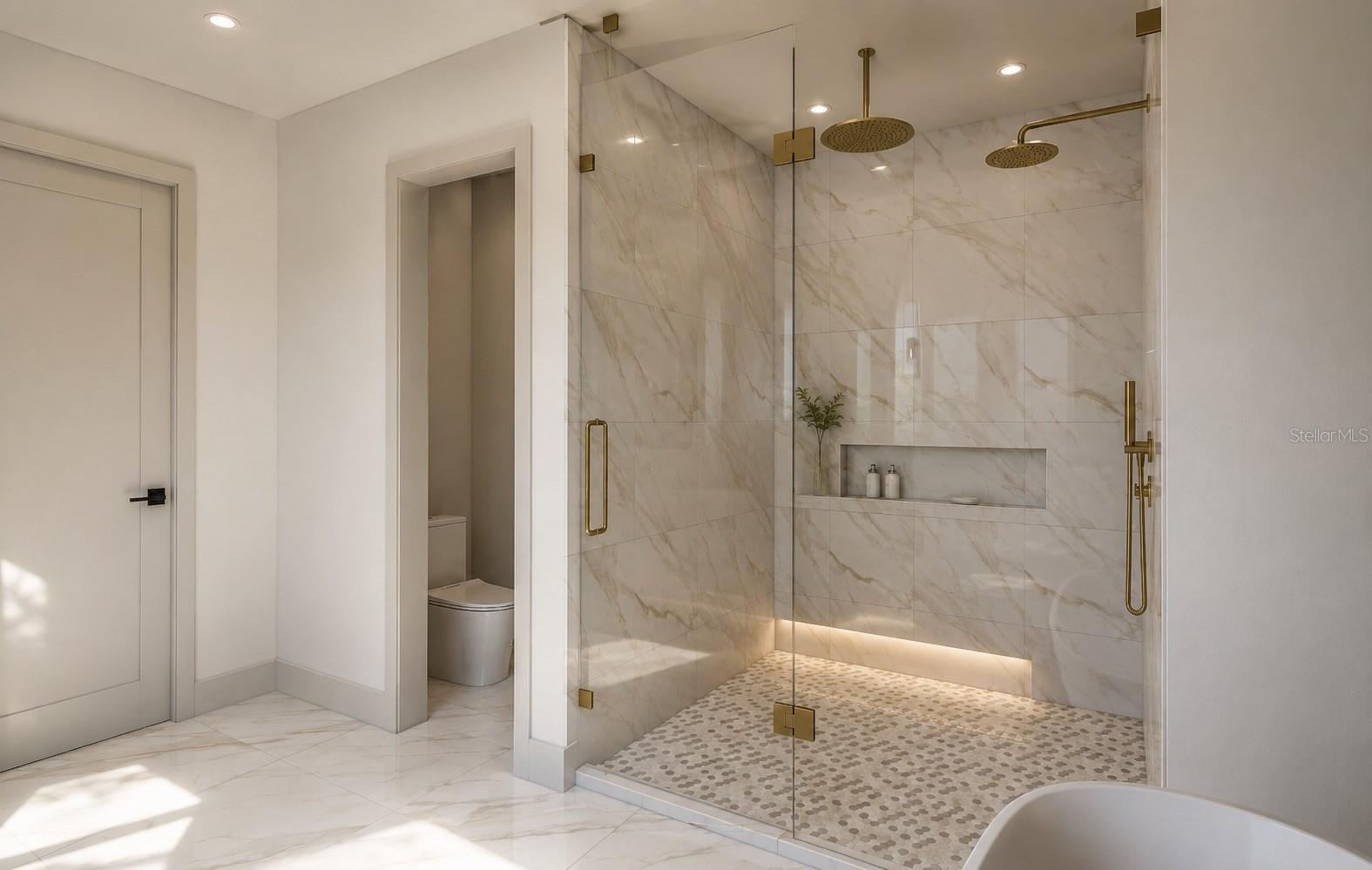 Luxurious shower with rainfall shower head