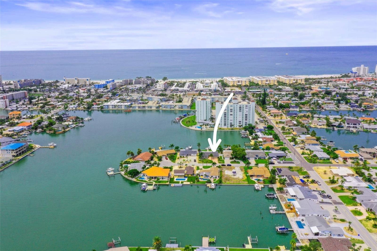 Aerial view of property facing St Pete Beach only a few blocks away.