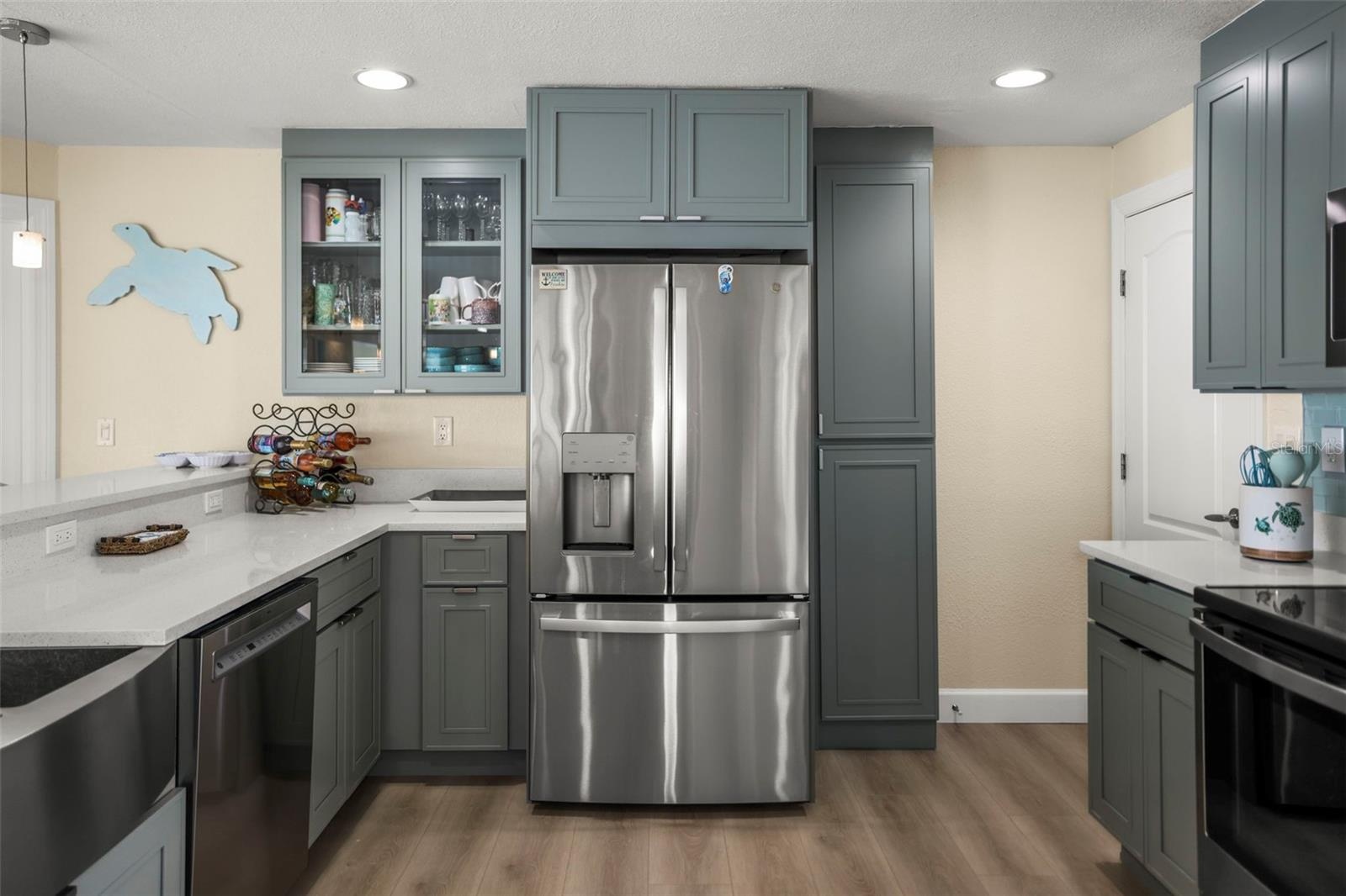 Kitchen facing the refrigerator.