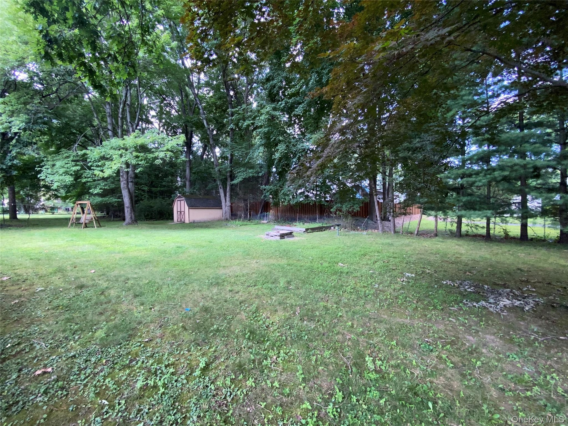 Spacious wide open private flat backyard with wooden swing and room for a pool or possibly even a pickleball court