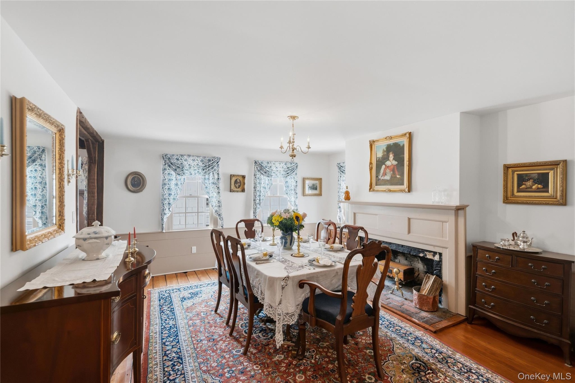 Gracious dining room with fireplace