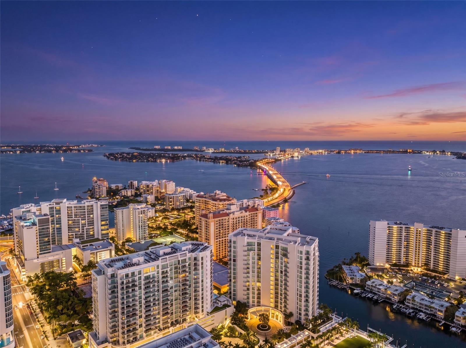 Aerial view of BAYSO in the evening