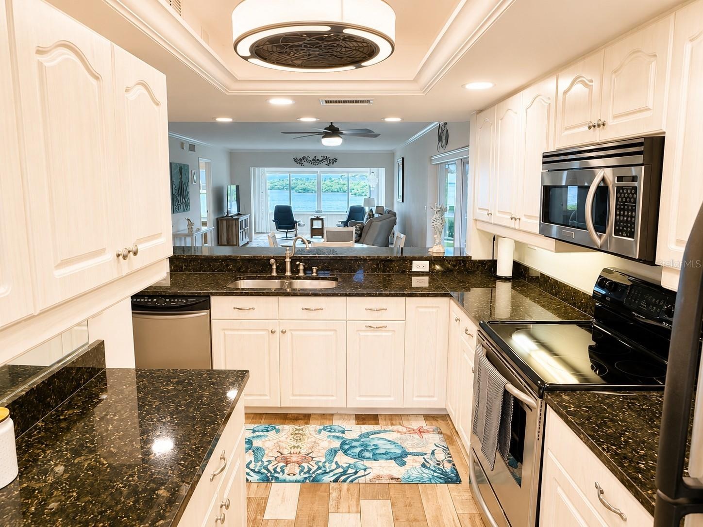 Kitchen with Bar, under cabinet lighting.
